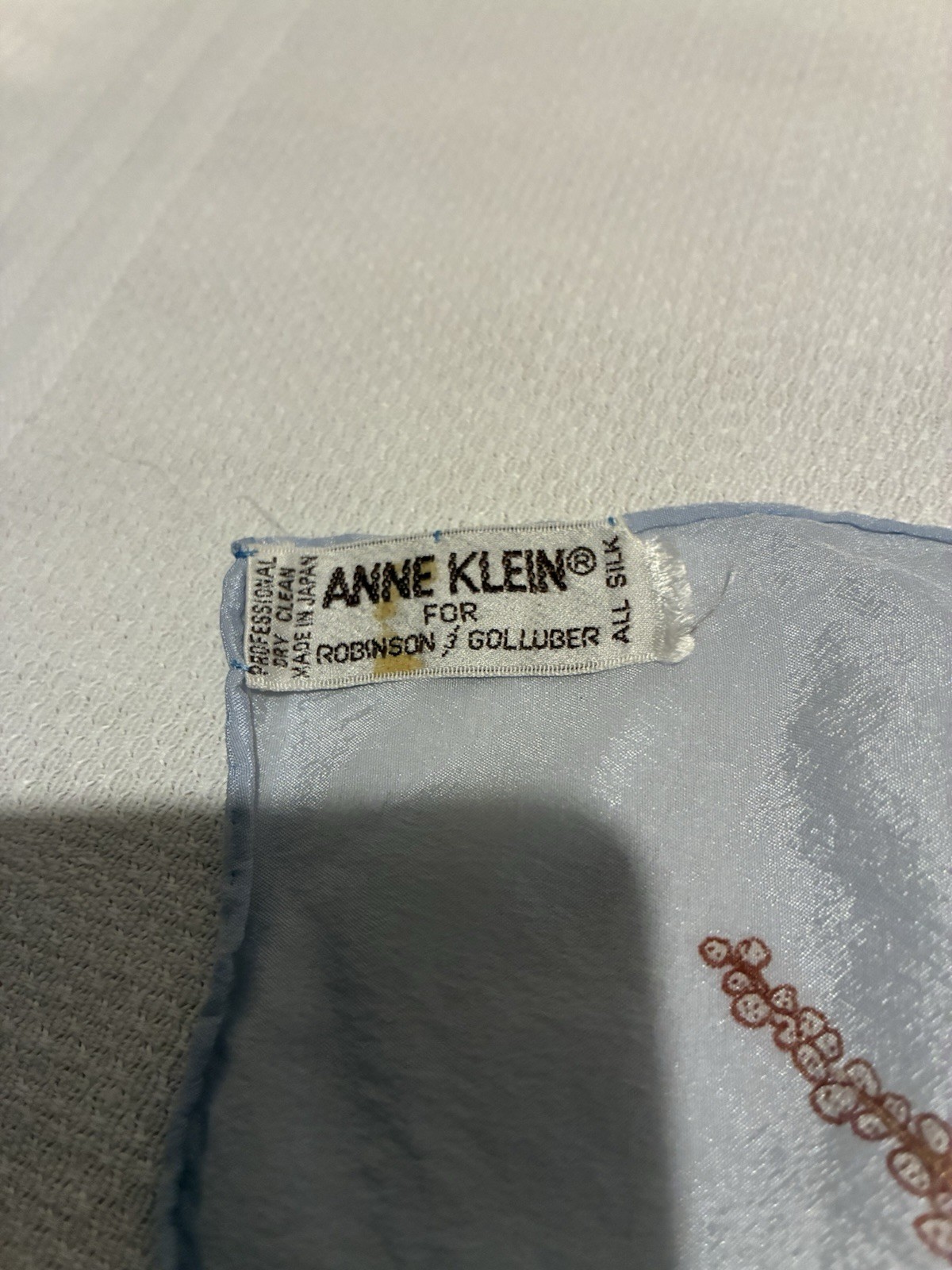 100 silk scarf Vintage Rolled Hem Anne Klein 34×34 Pastel Blue&pink Floral Nice