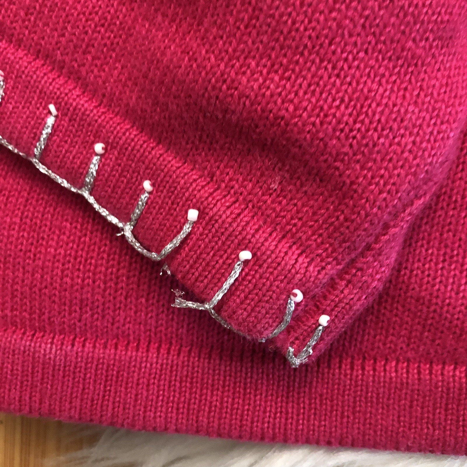 Vintage Berek Dog Show Beaded Embroidered Long Sleeves Fuchsia Sweater size 2X