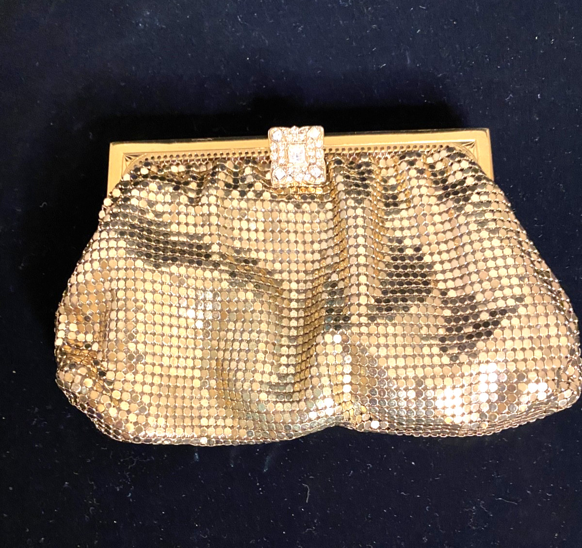 Vintage Gold Mesh Evening Bag Clutch 1940s Whiting & Davis Art Deco USA