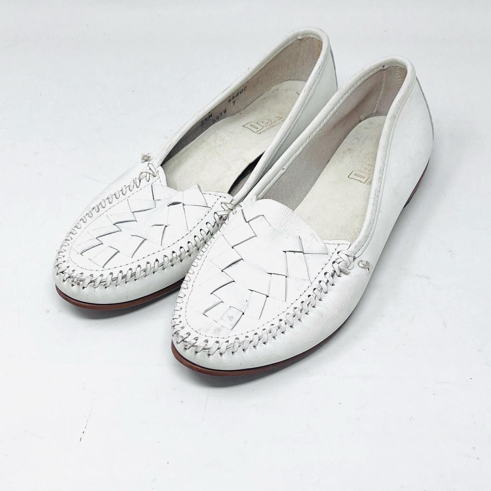 Vintage White Woven Leather Loafers Women’s Slip On Shoes 9