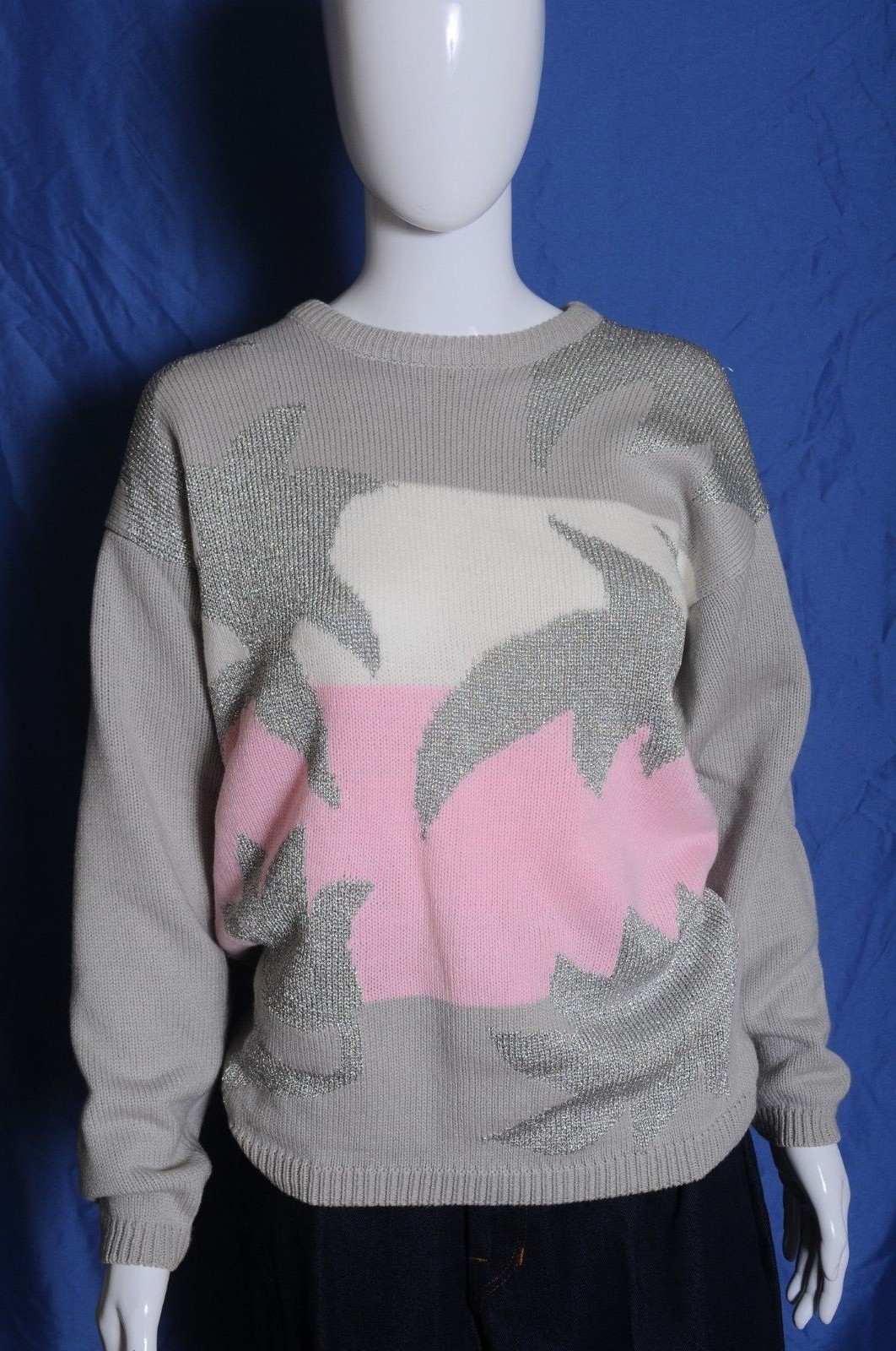 Vintage ’80s Duet Acrylic blend gray sliver pink crew neck sweater M