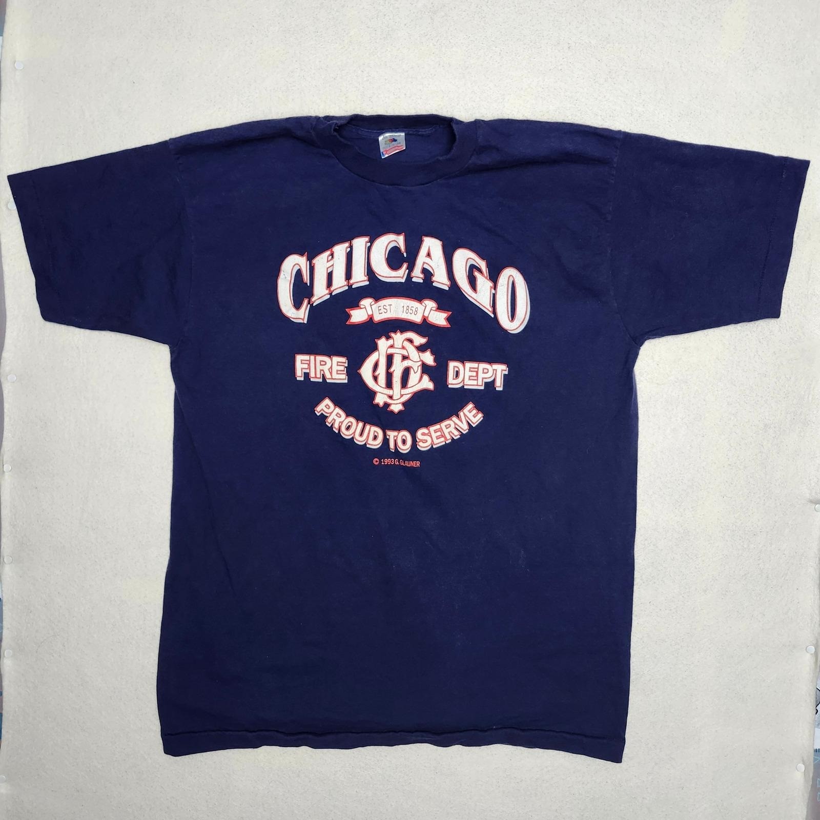 90s Chicago Fire Department Single Stitch T Shirt USA Navy Blue Mens XL Vintage