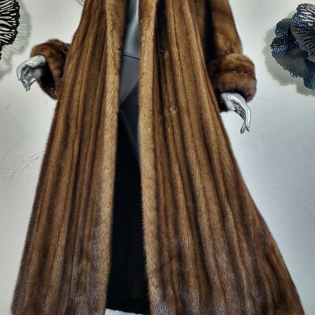 JACQUES FERBER~L/XL~VINTAGE MAHOGANY GENUINE REAL FULL LENGTH MINK FUR COAT