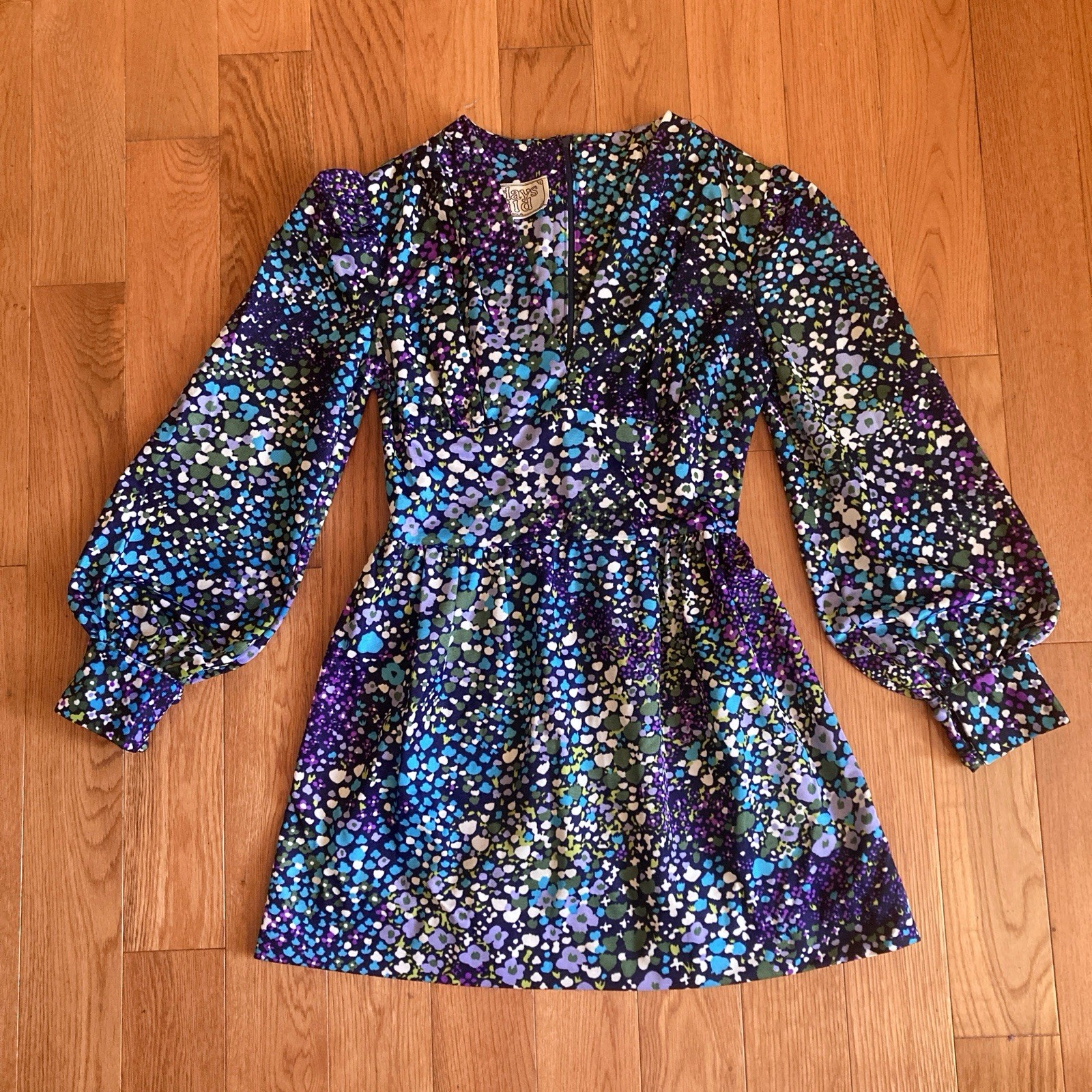 Vintage 60s 70s Sunday’s Child Psychedelic Floral Flower Power Mini Dress Mod