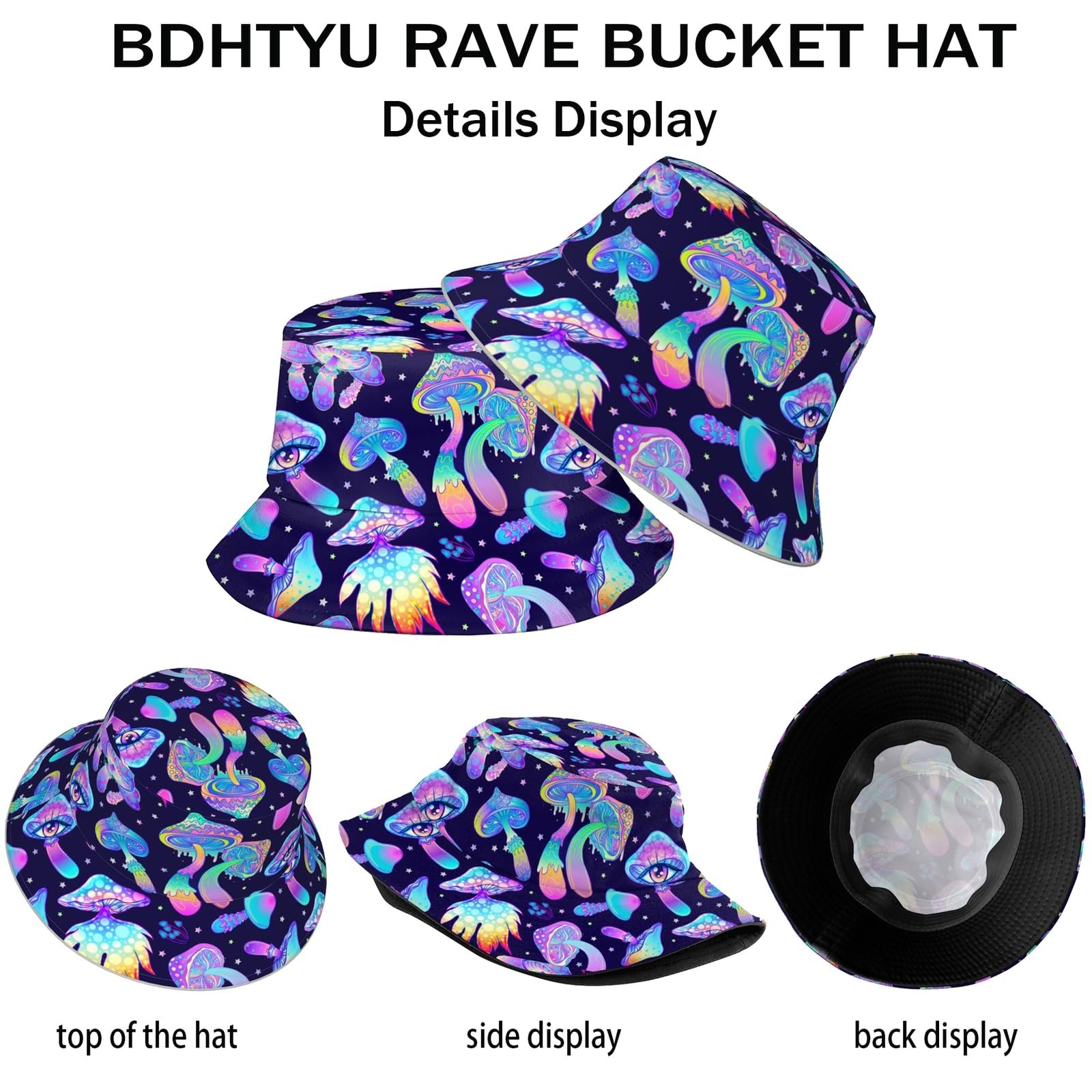 NASIAN Psychedelic Trippy Rave Bucket Hats for Women Men Outdoor Travel Beach…