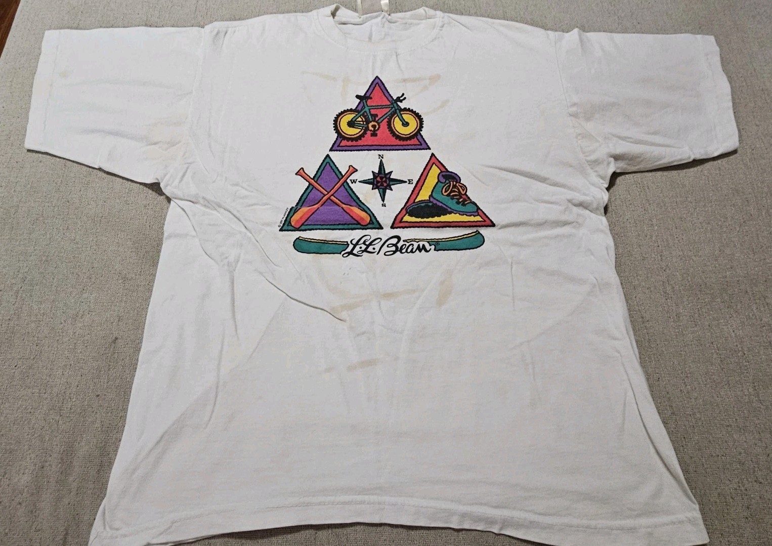Vintage L.L. Bean Kids USA Outdoor T-shirt Graphic Tee Canoe Compass 80s Large