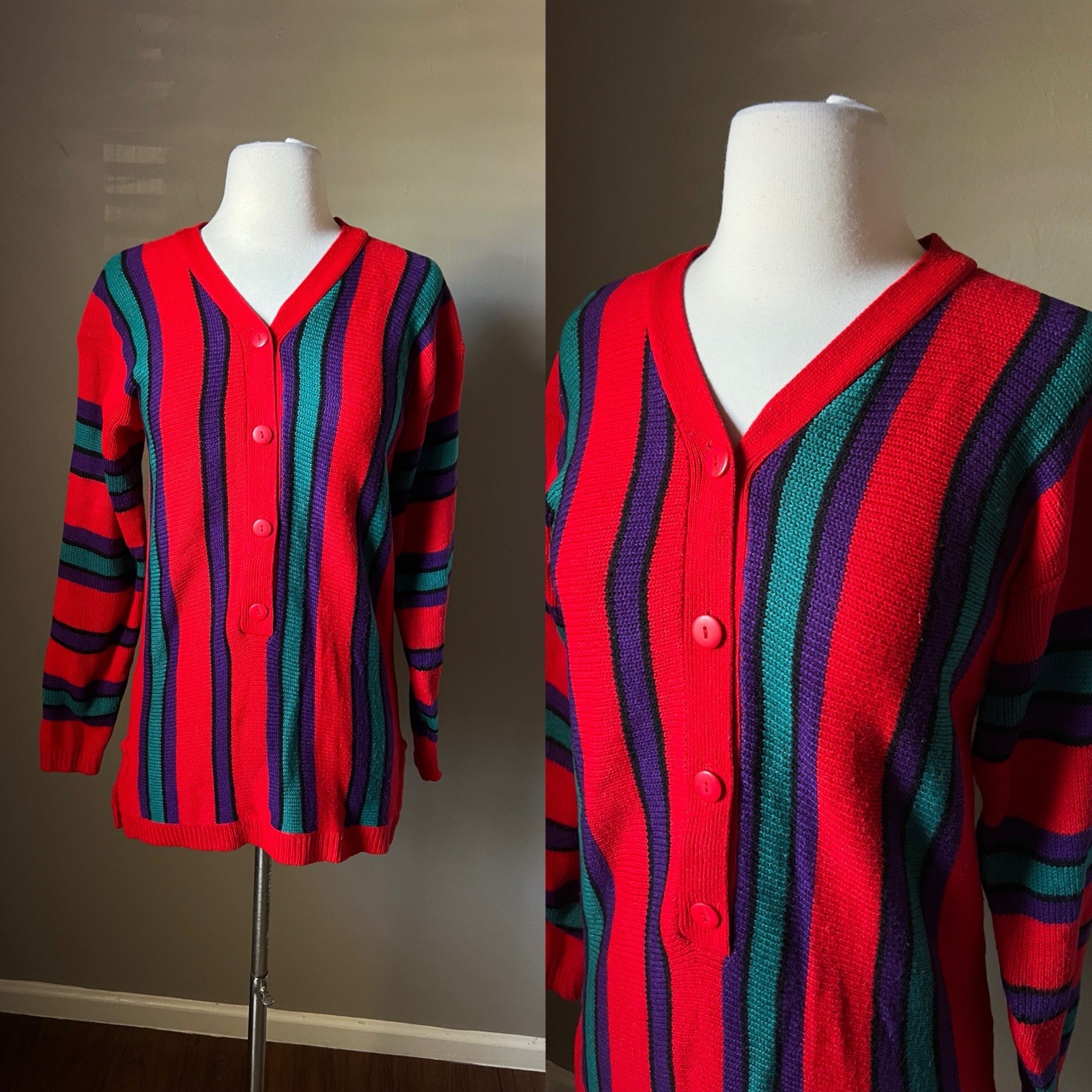 Vintage Amiliano Collection Knit Sweater Small Stripe Multicolor Funky Retro Mod