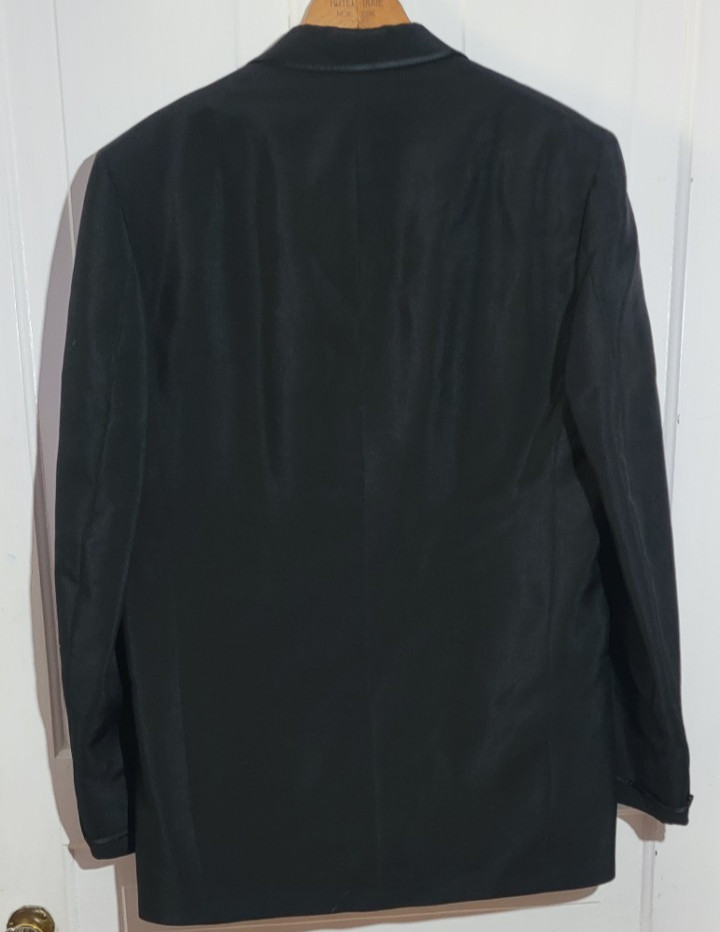 Classic 50s VTG Black Tuxedo Suit 42L Shawl Collar Satin Trim Union USA 37/31