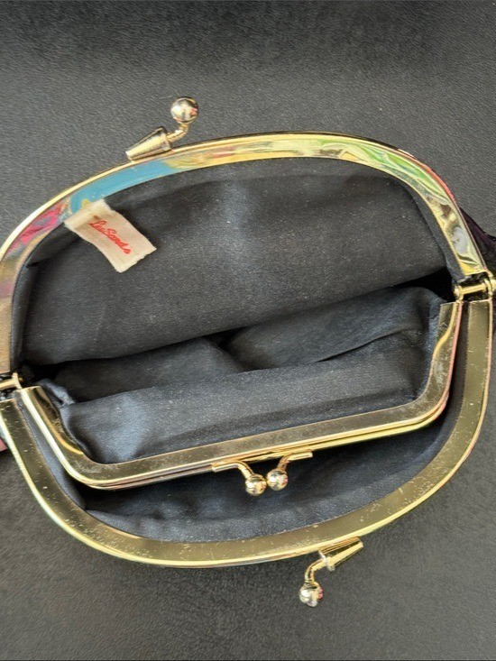VTG Lee Sands Black Eel Skin Kiss Lock Coin Purse Clutch Wallet