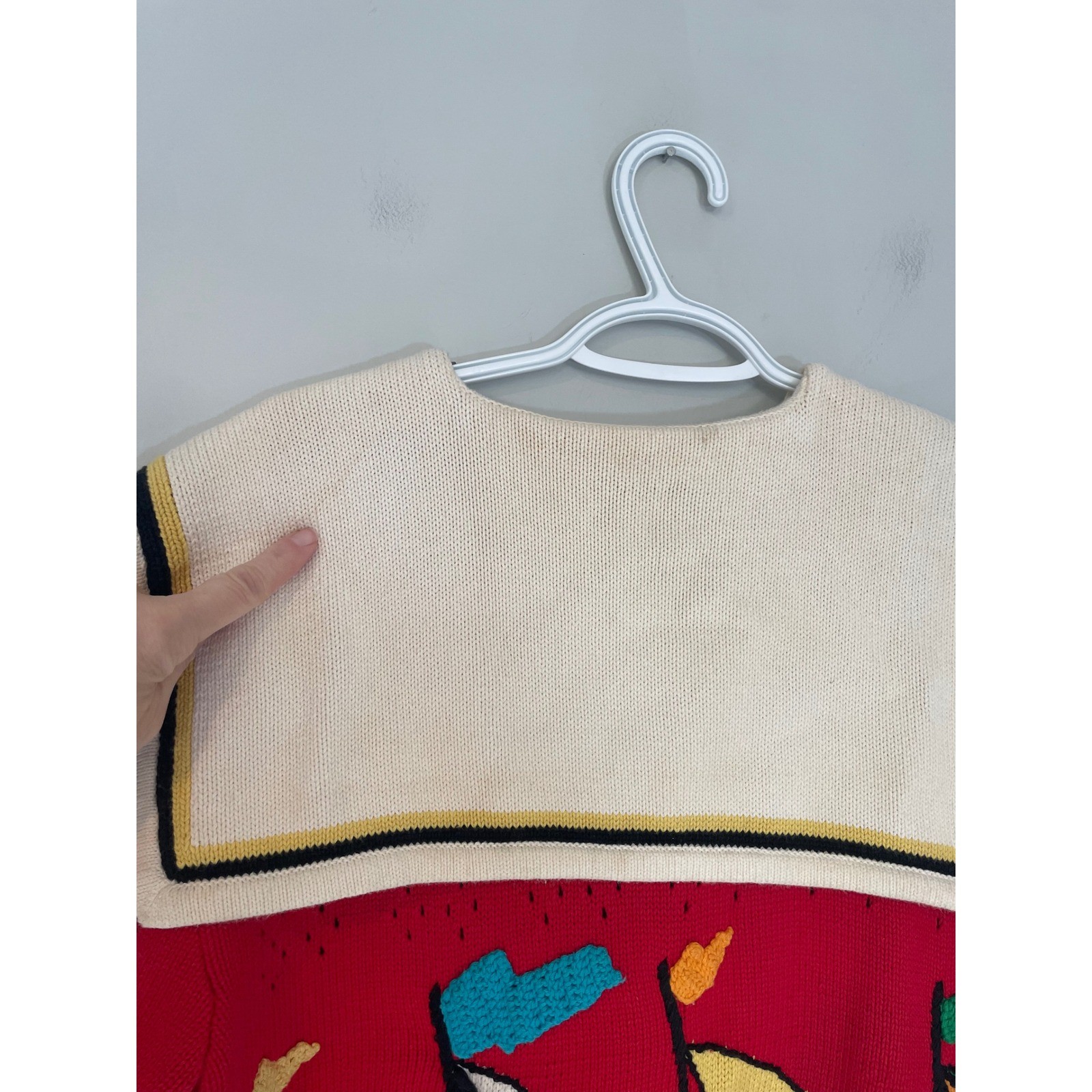 Vintage Berek 2 Red Nautical Sailboat Sailor Collar Lace Up Cotton Sweater Small