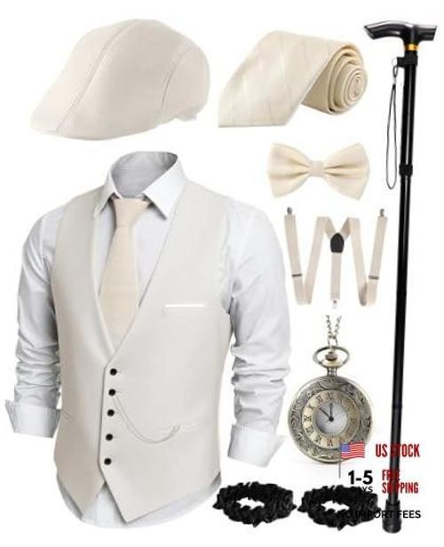 1920s Mens Costume, Roaring 20s Costumes for Men 1920s Mens Outfit Large Beige