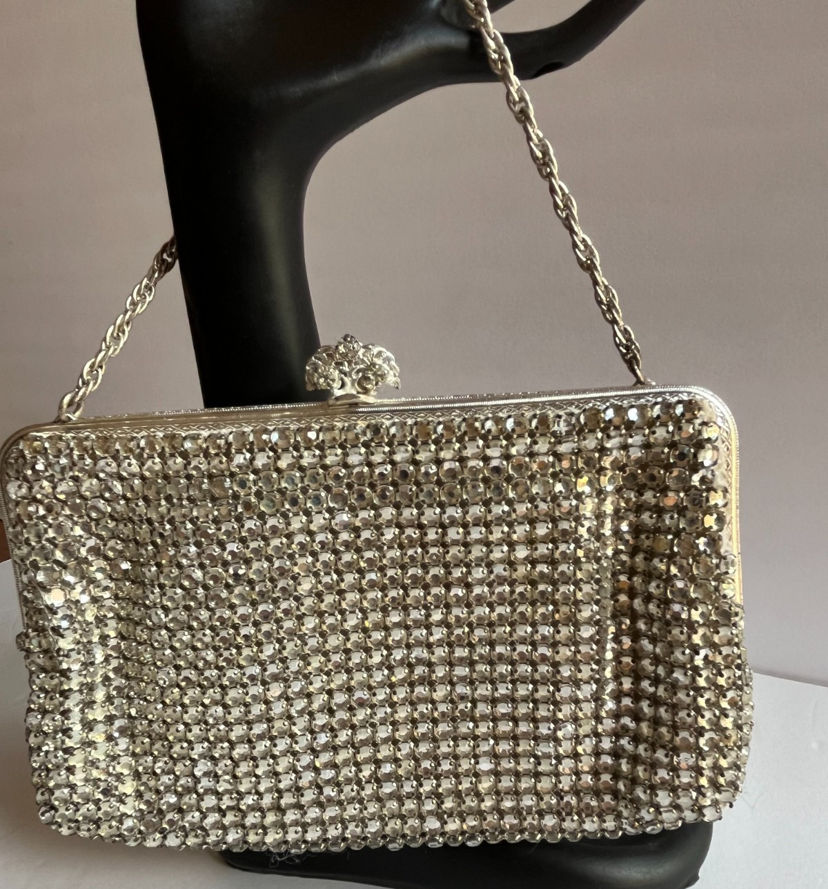 Bon Marche West Germany Rhinestone Crystal Silver Clutch Purse Evening Bag Vtg