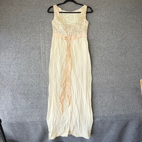 Vintage 60s Gold Brocade Empire Waist Maxi Dress Cream Sleeveless Formal Gown