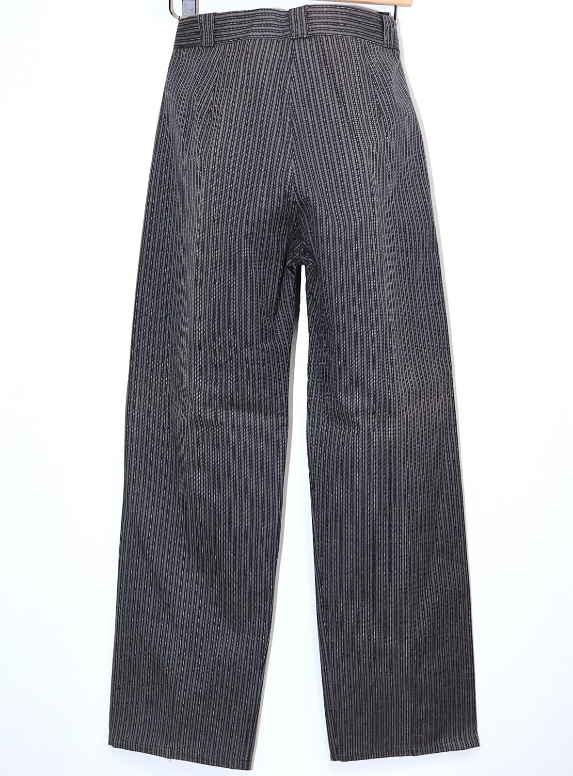 New French 1940s Grey Striped Woven Cotton Work Peasant Pants W30 Made in France