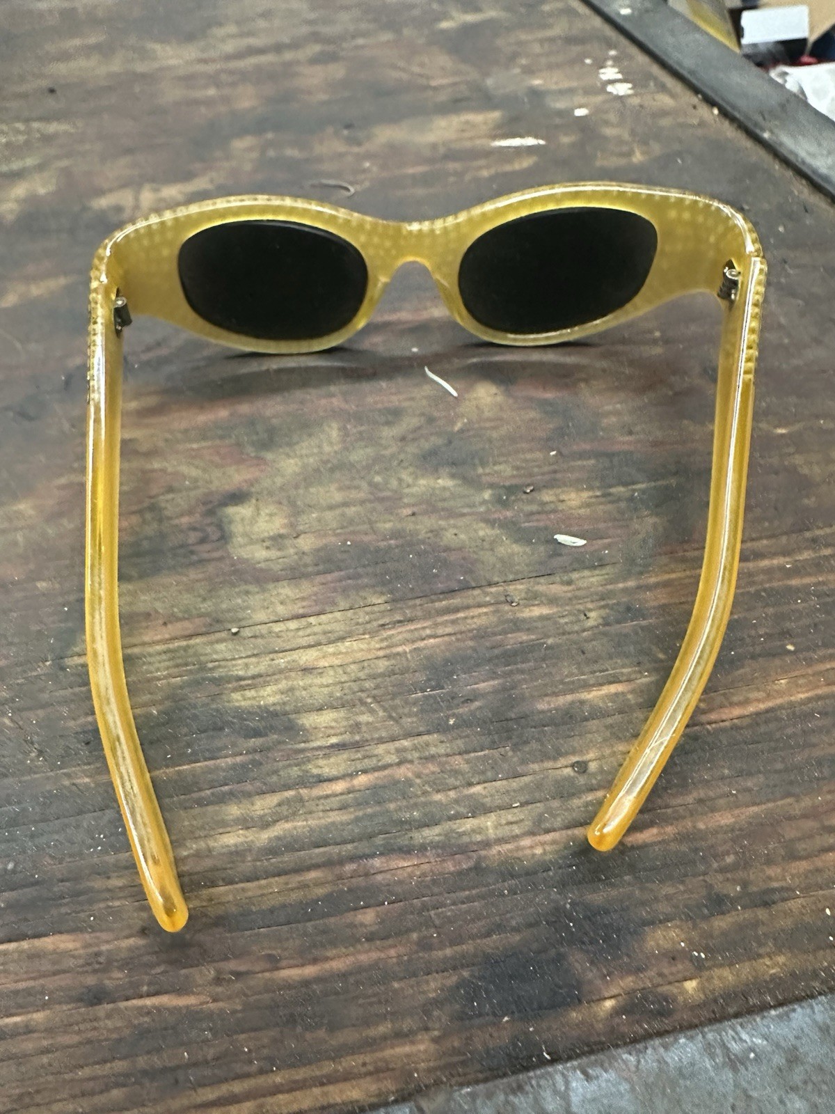 Vintage Mid-Century Rx Amber Acetate Rhinestone Sun Glasses W/Paris Marked Case