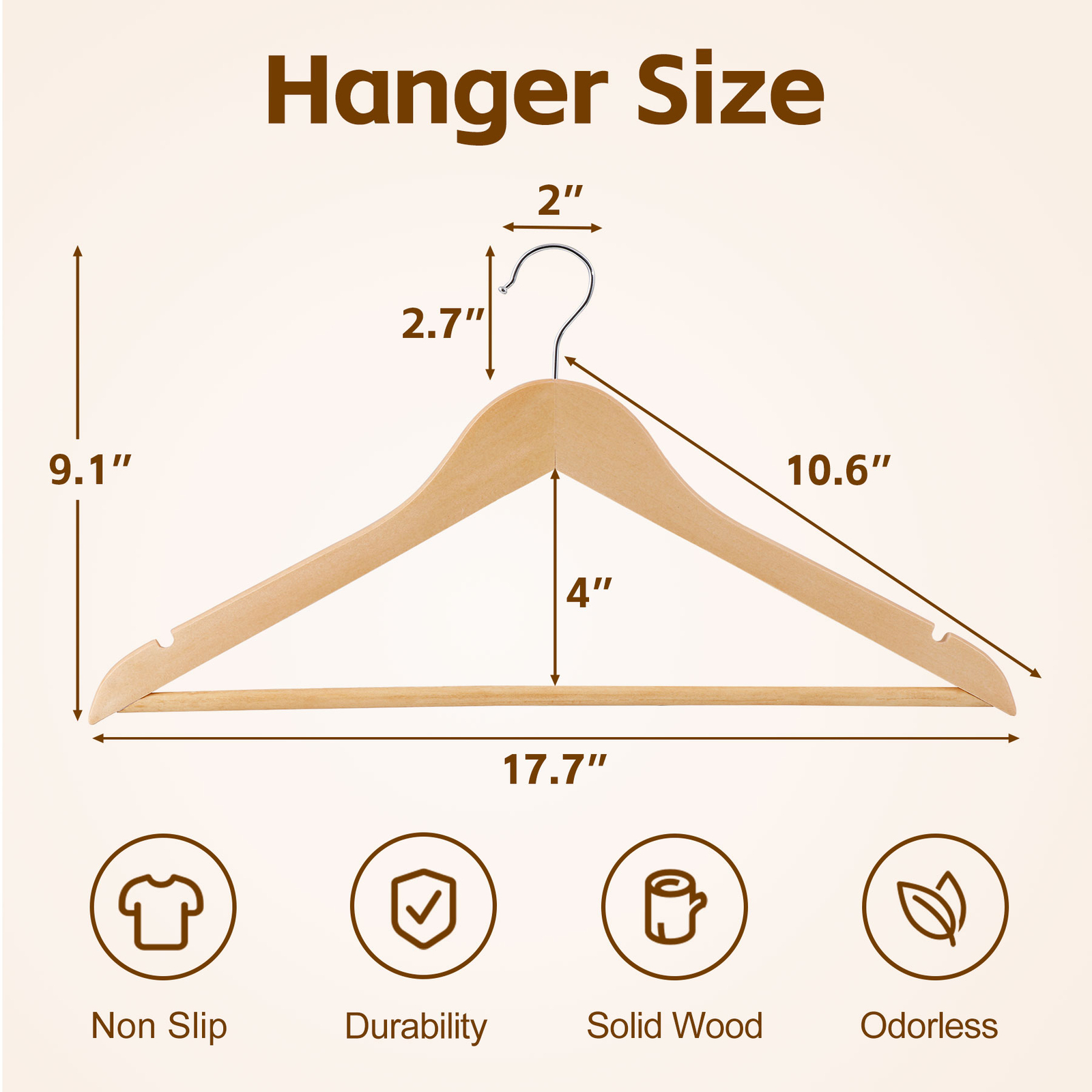 Premium Wooden Hangers 50 Pack Non-Slip Coat Clothes Hangers w/360° Swivel Hook