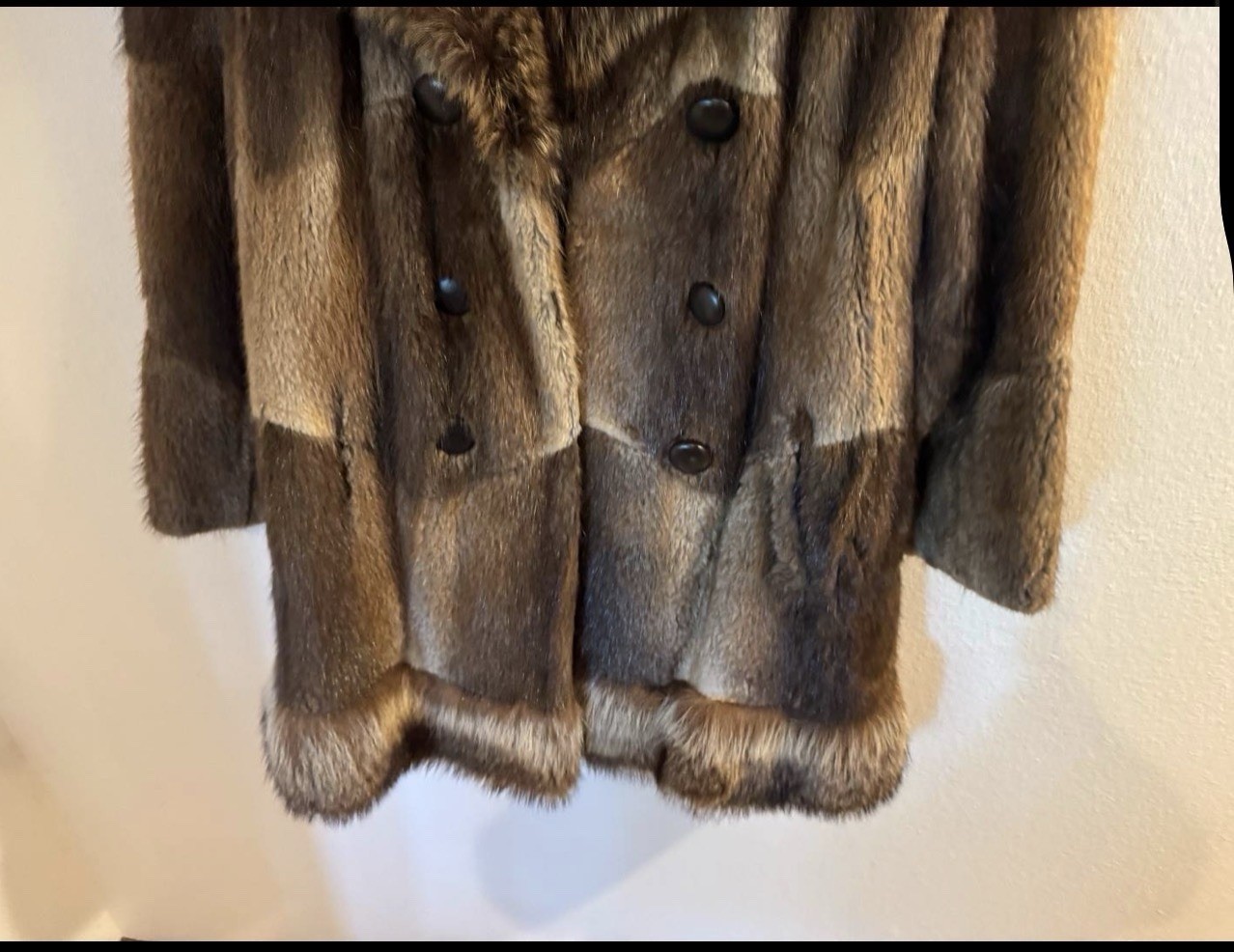 Vintage Genuine Patchwork Mink Fur Coat Fox Fur Shawl Collar Double Breasted