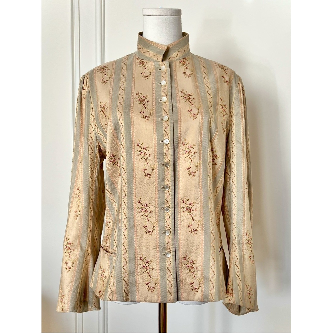 Ralph Lauren SS2003 Silk Jacquard Floral Stripe Blazer Victorian RLL Size XL