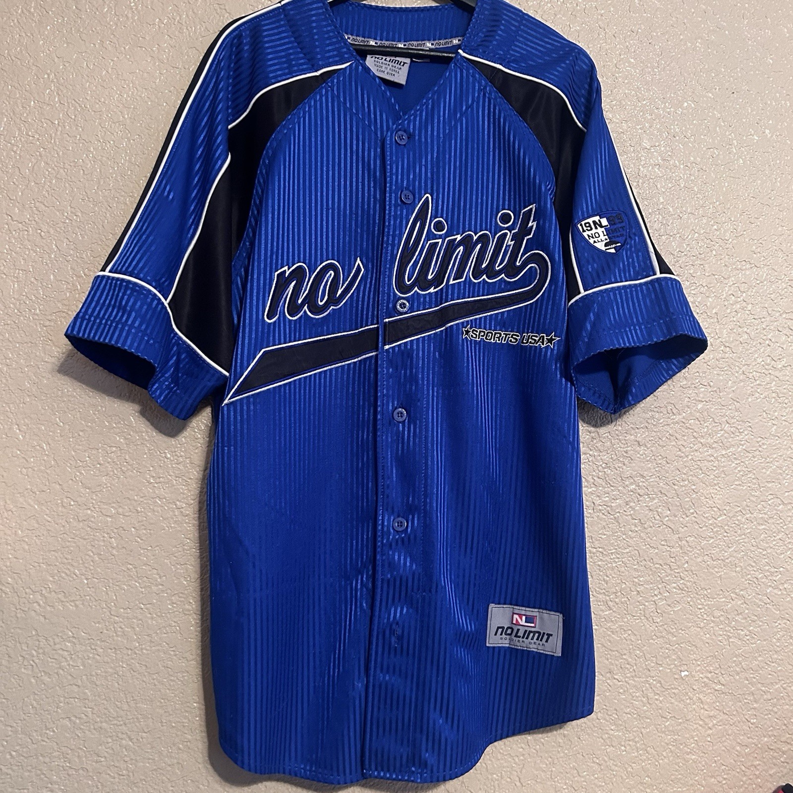 Vintage No Limit Soldier Gear Sports #99 Button Up Baseball Jersey Size Large