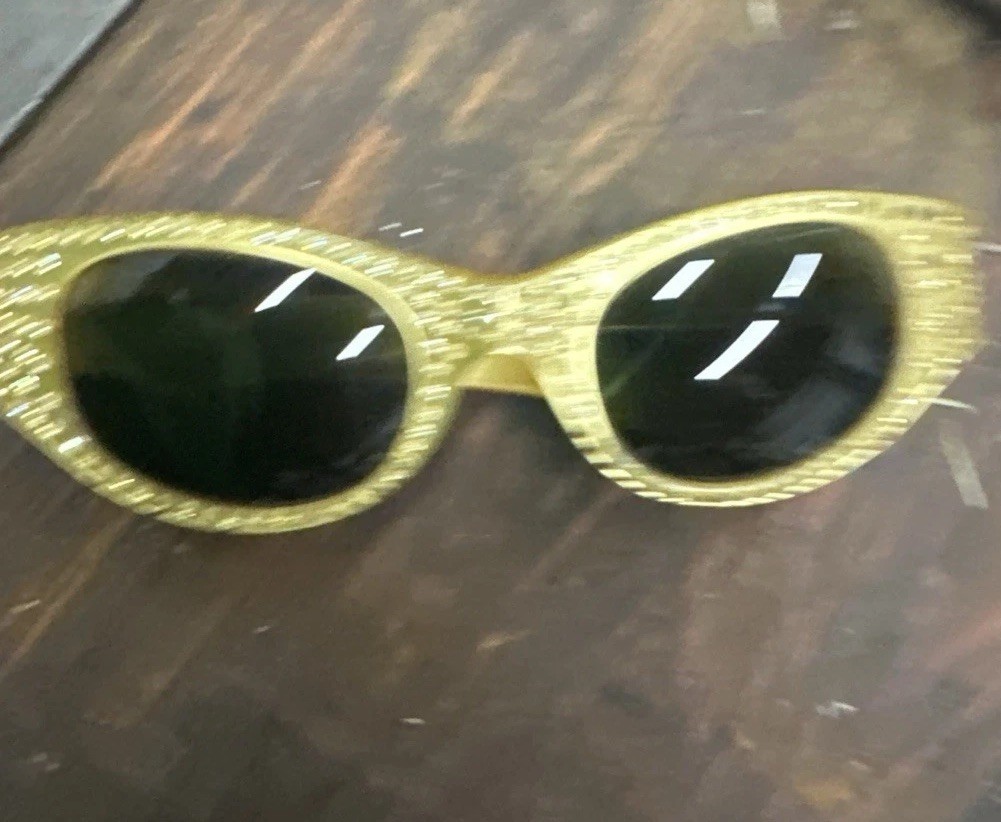 Vintage Mid-Century Rx Amber Acetate Rhinestone Sun Glasses W/Paris Marked Case