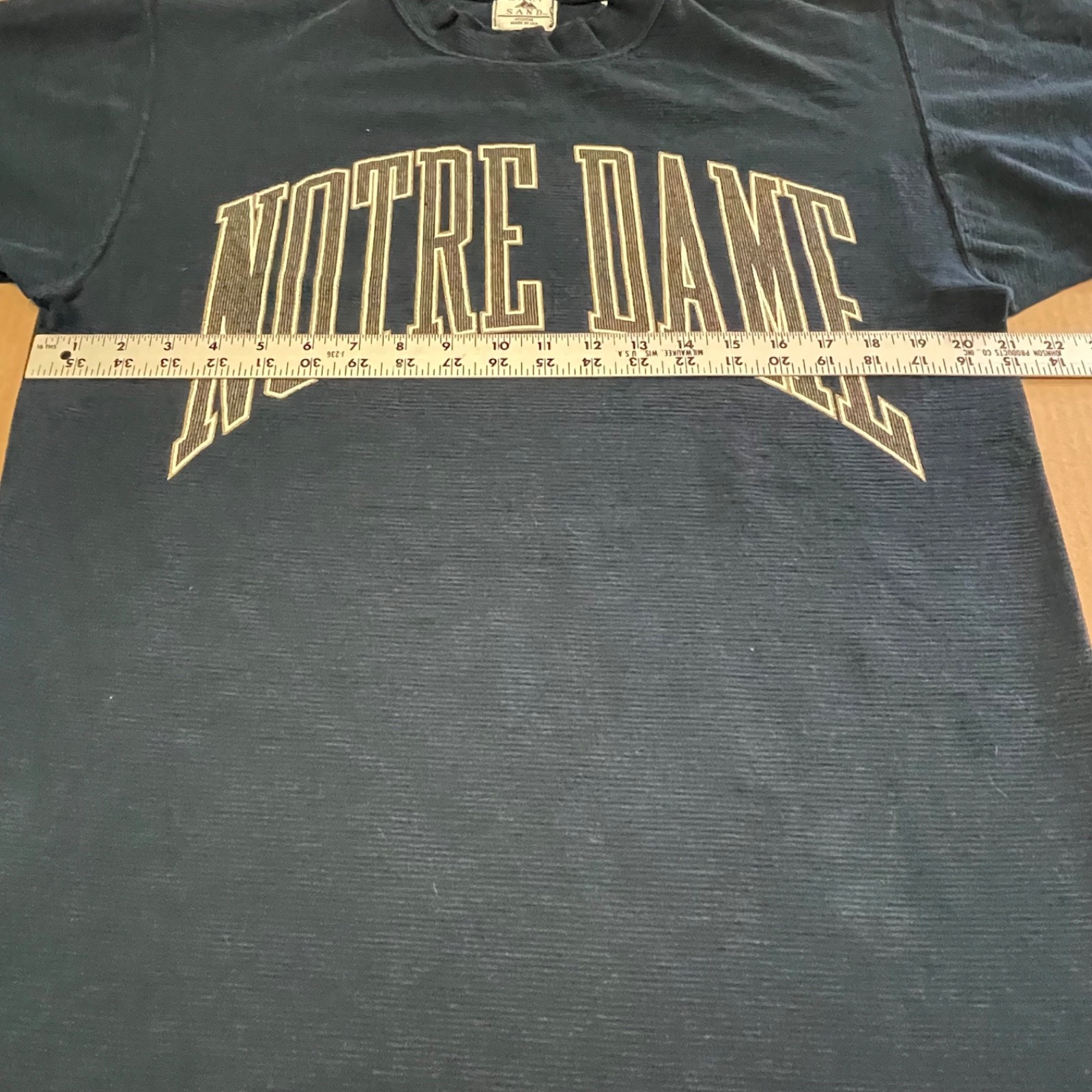 Vintage Notre Dame T-Shirt M 1990s Galt Sand USA Made Navy Blue Arched Spellout