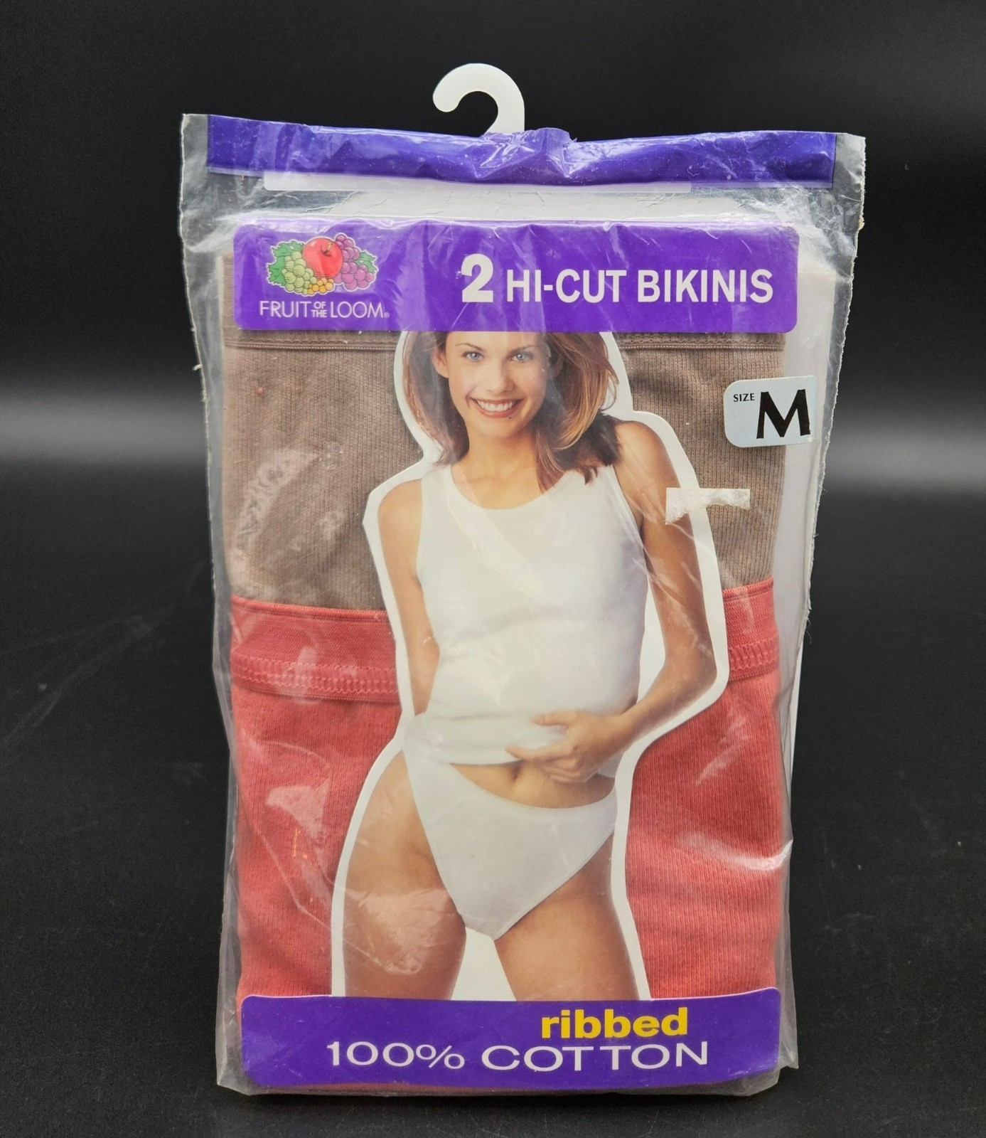 2001 VTG Fruit Of The Loom 2-Pack Hi-Cut Bikini Underwear Ribbed 100% Cotton M