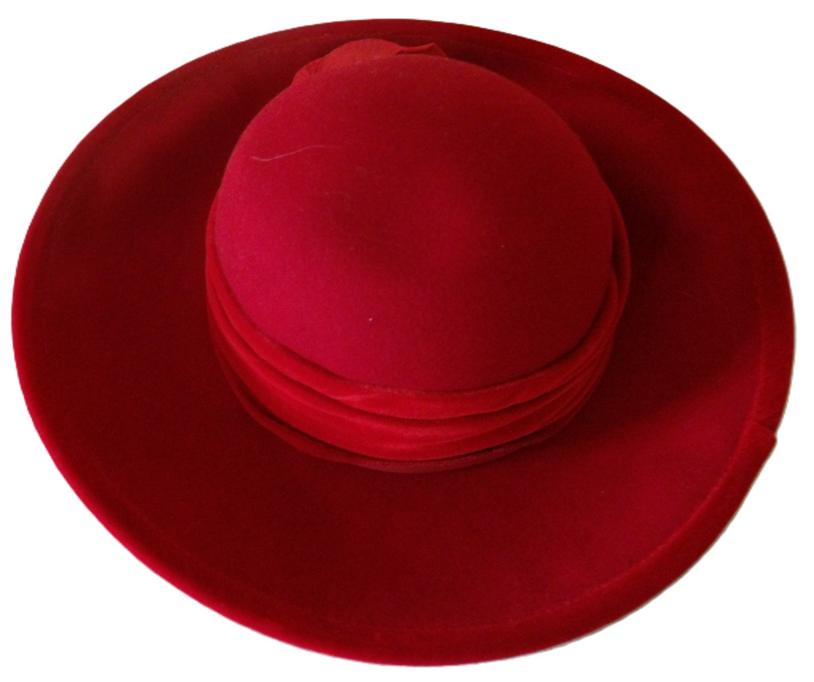 Scala Red 100% Wool Cartwheel Hat w/Red Rose & Red Wide Band-RN31905 Vintage