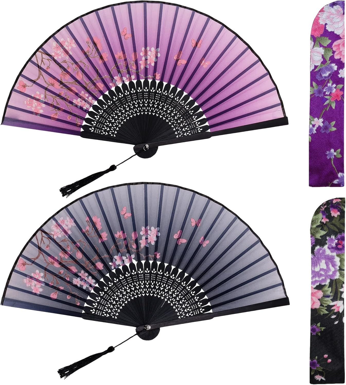 Small Handheld Folding Fan Silk Bamboo Fans with Tassel Chinese Japanese Hand…