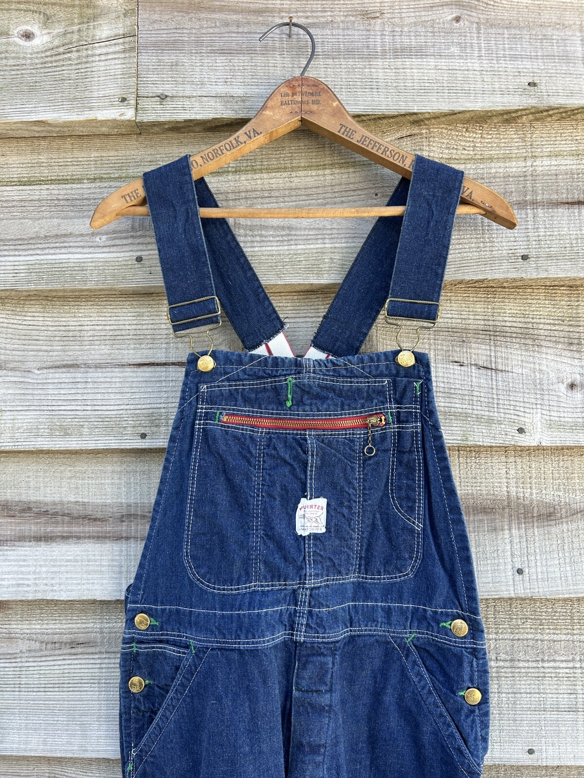 Vintage Denim Pointer Overalls Suspender Logo Back 32” Waist