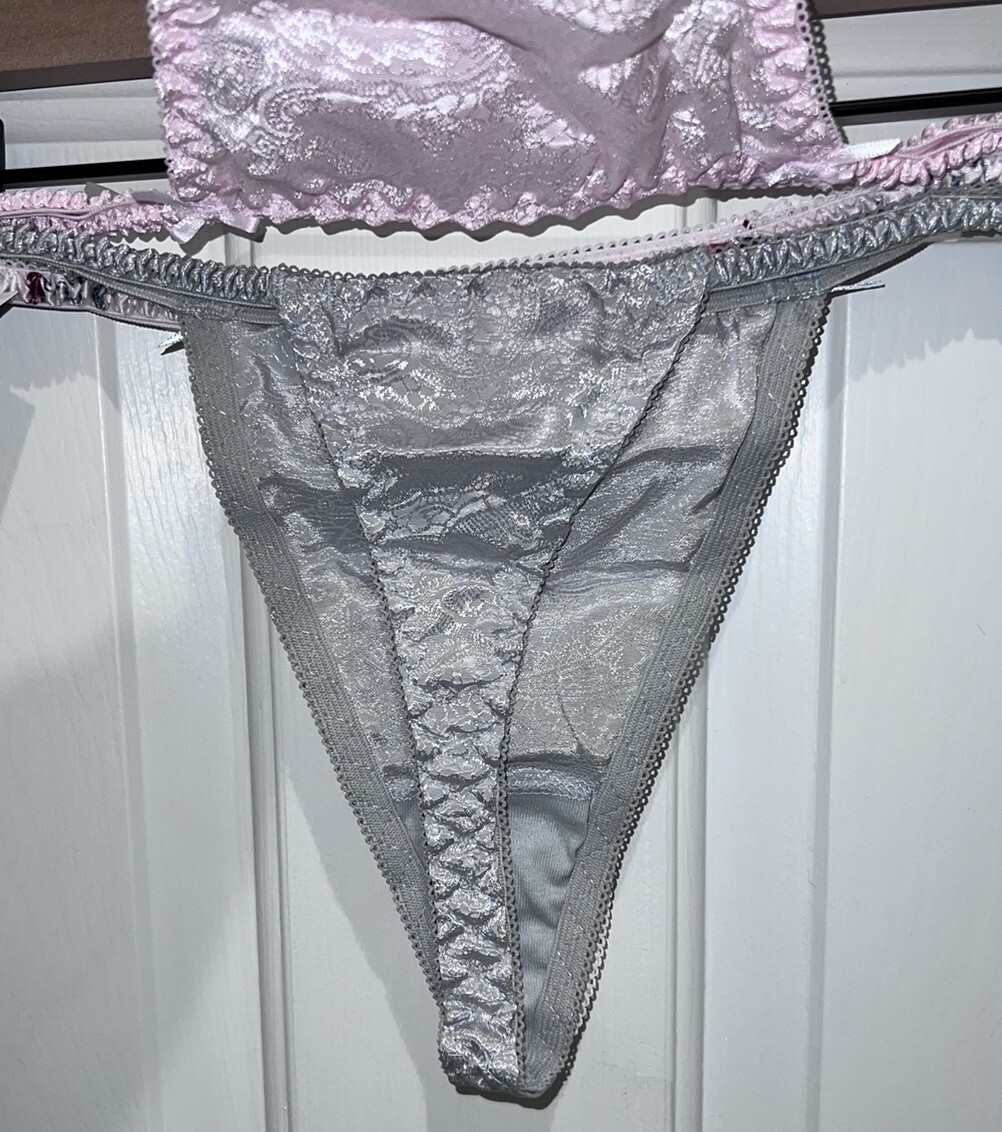 VTG Gilligan & O’Malley Satin Thongs 3 Pack Medium M 6 Pink Gray Floral Sexy