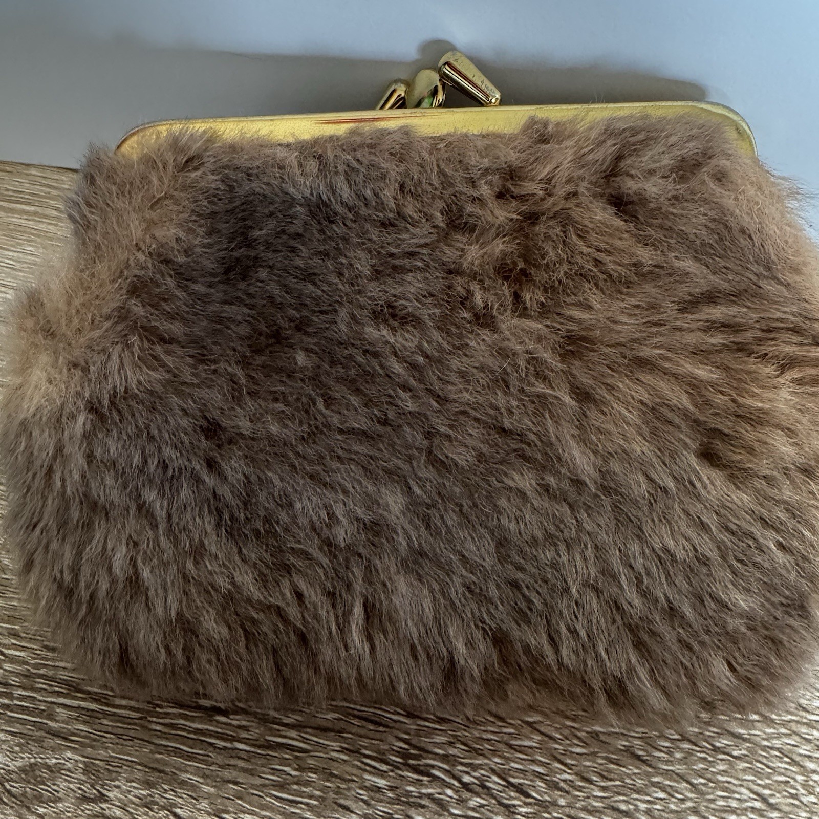 Kangaroo Fur Coin Purse Wallet Australia Souvenir Leather Vintage Gold Tone