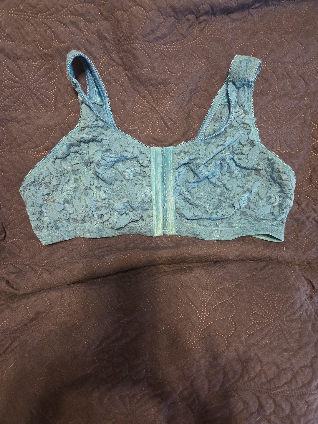 New Vintage Leading Lady style 5035 38D 38DD Teal Front Closure Wireless Bra