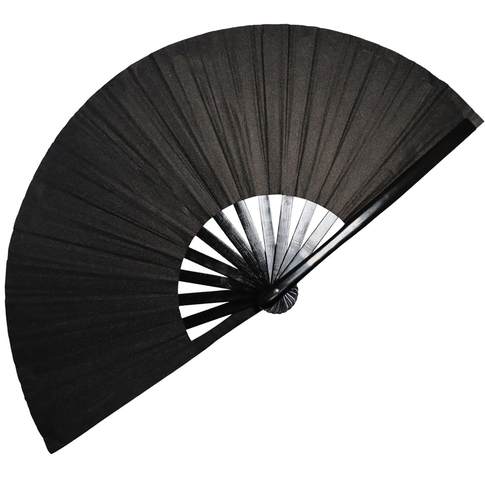 1Pcs Large Folding Hand Rave Fan,Clack Handheld Black Colors Hand Fan