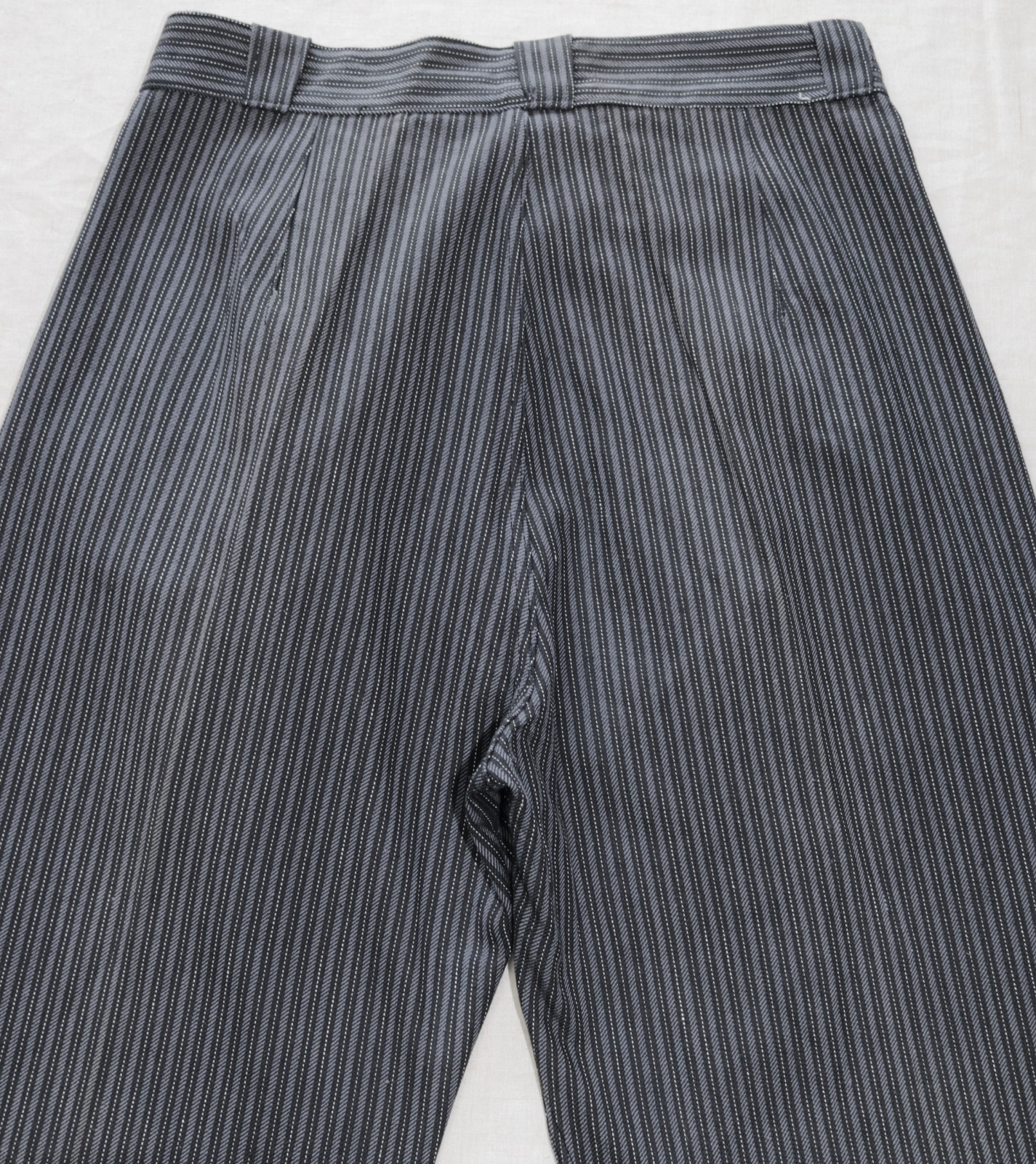New French 1940s Grey Striped Woven Cotton Work Peasant Pants W30 Made in France