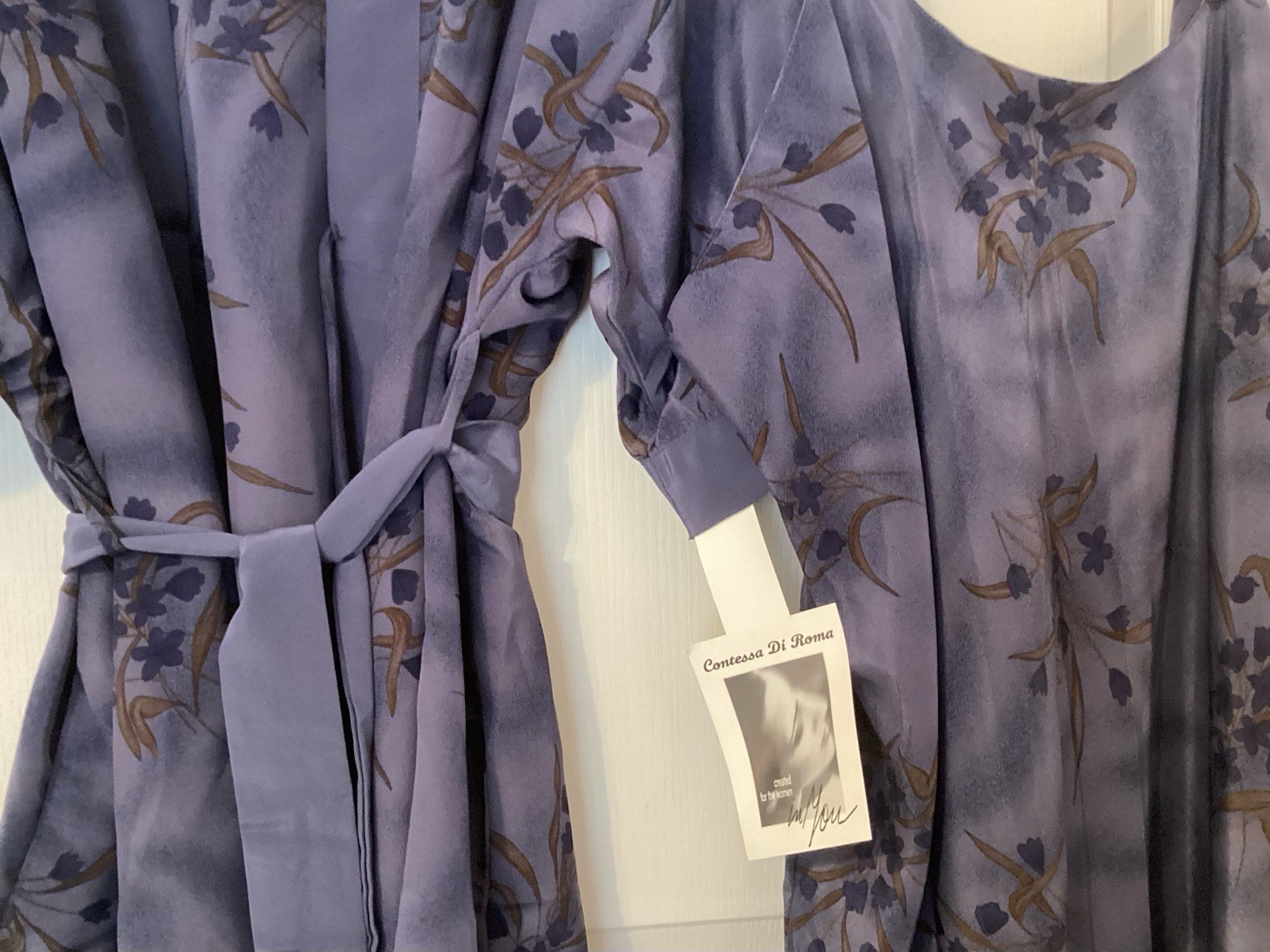 VTG Contessa di Roma Satin Robe Nightgown Set XL NWT Purple Floral Kimono 90’s
