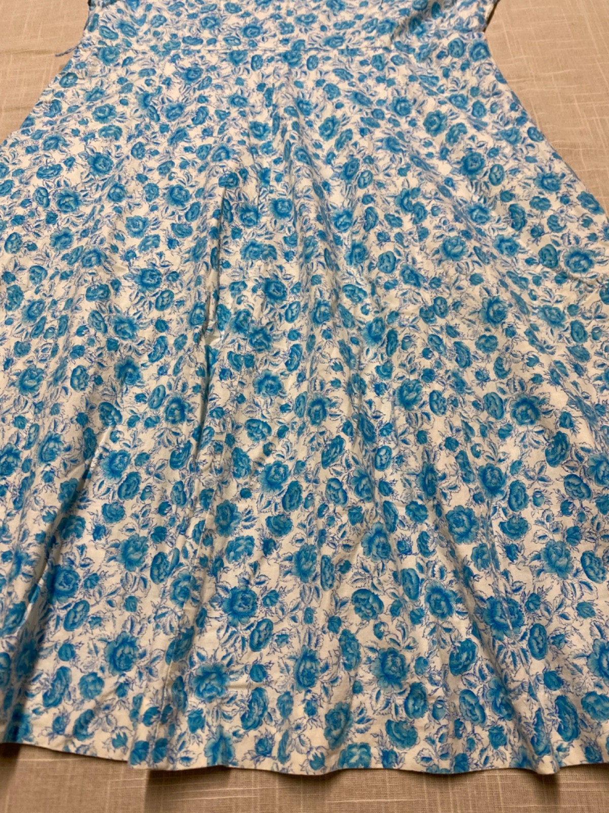 Vintage Dress 1950s Shirtwaist Sundress Blue Floral Cotton A-Line Button Up