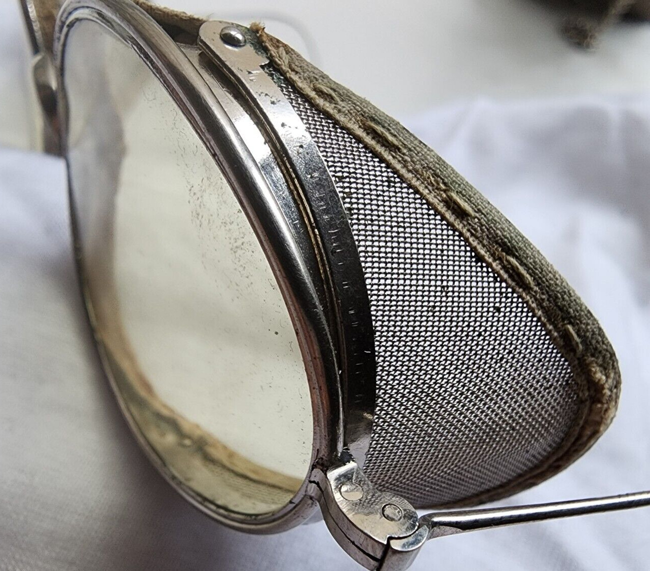 VTG STEAMPUNK WW2 SUNGLASSES MATSUDA PALE LEMON LENS METAL SHIELDS SUEDE TRIMS