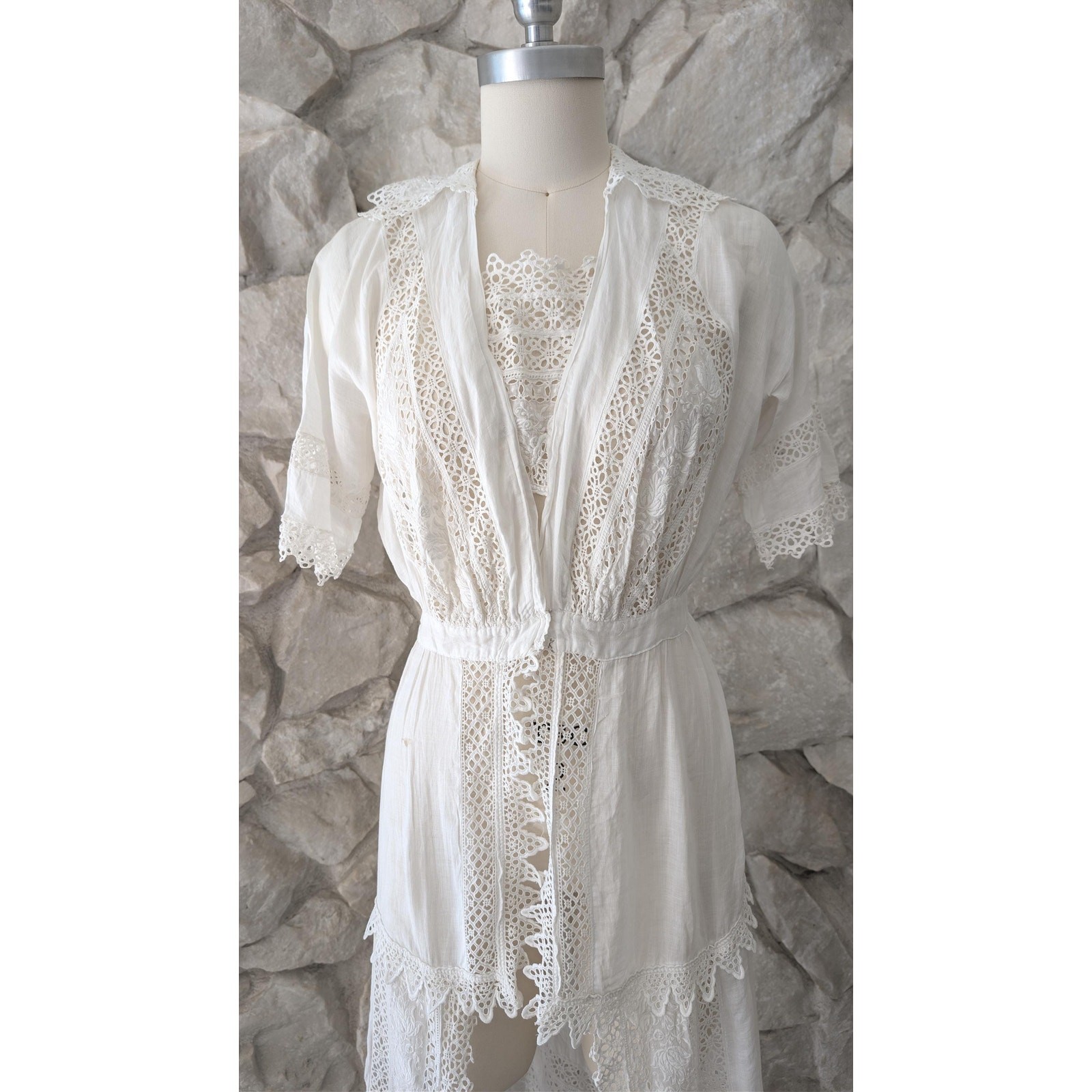 1900s Antique White Edwardian Victorian Dress – Boho Wedding Costume Petticoat