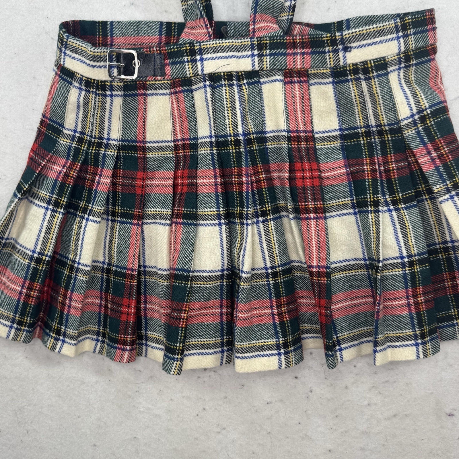VTG Pure Wool Britain United Kingdom Plaid Kilt Skirt Size 4 Bibs 4T Heathlyn