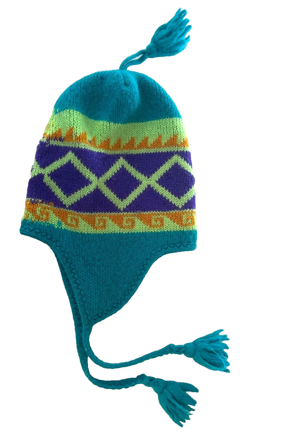 VINTAGE WIGWAM BLUE 100% PURE WOOL KNIT TRAPPER HAT UNISEX ADULT OS ONE SIZE