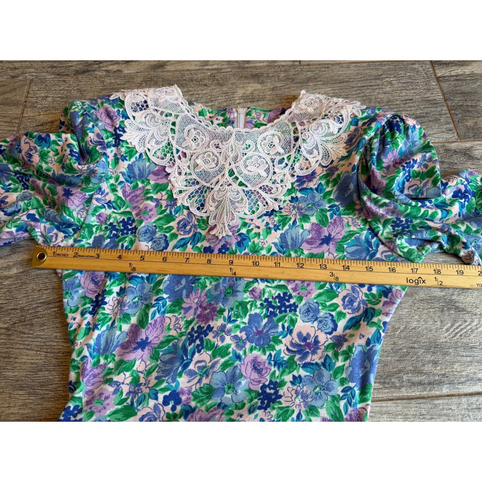 Expo Floral Dress 8 Vintage 80s USA Cottagecore Cottage Prairie Lace Shabby MIdi