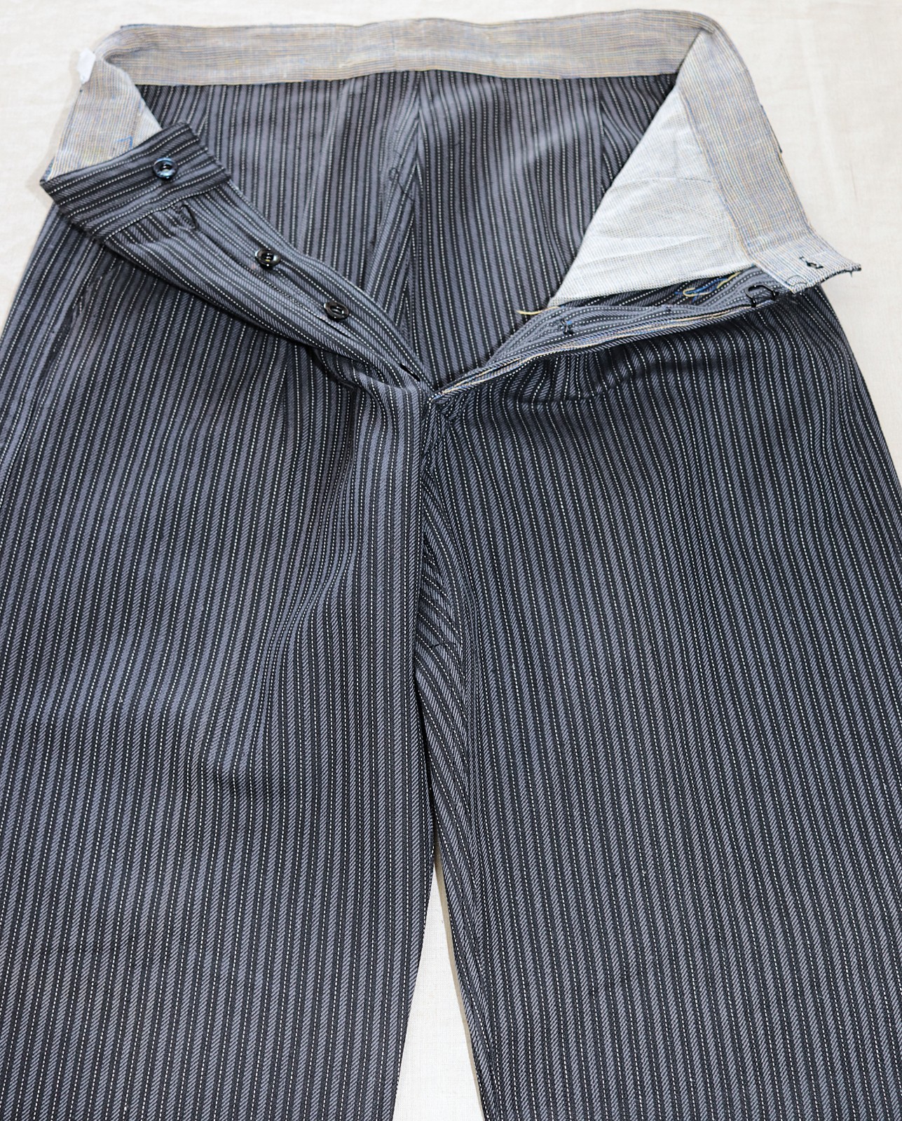 New French 1940s Grey Striped Woven Cotton Work Peasant Pants W30 Made in France