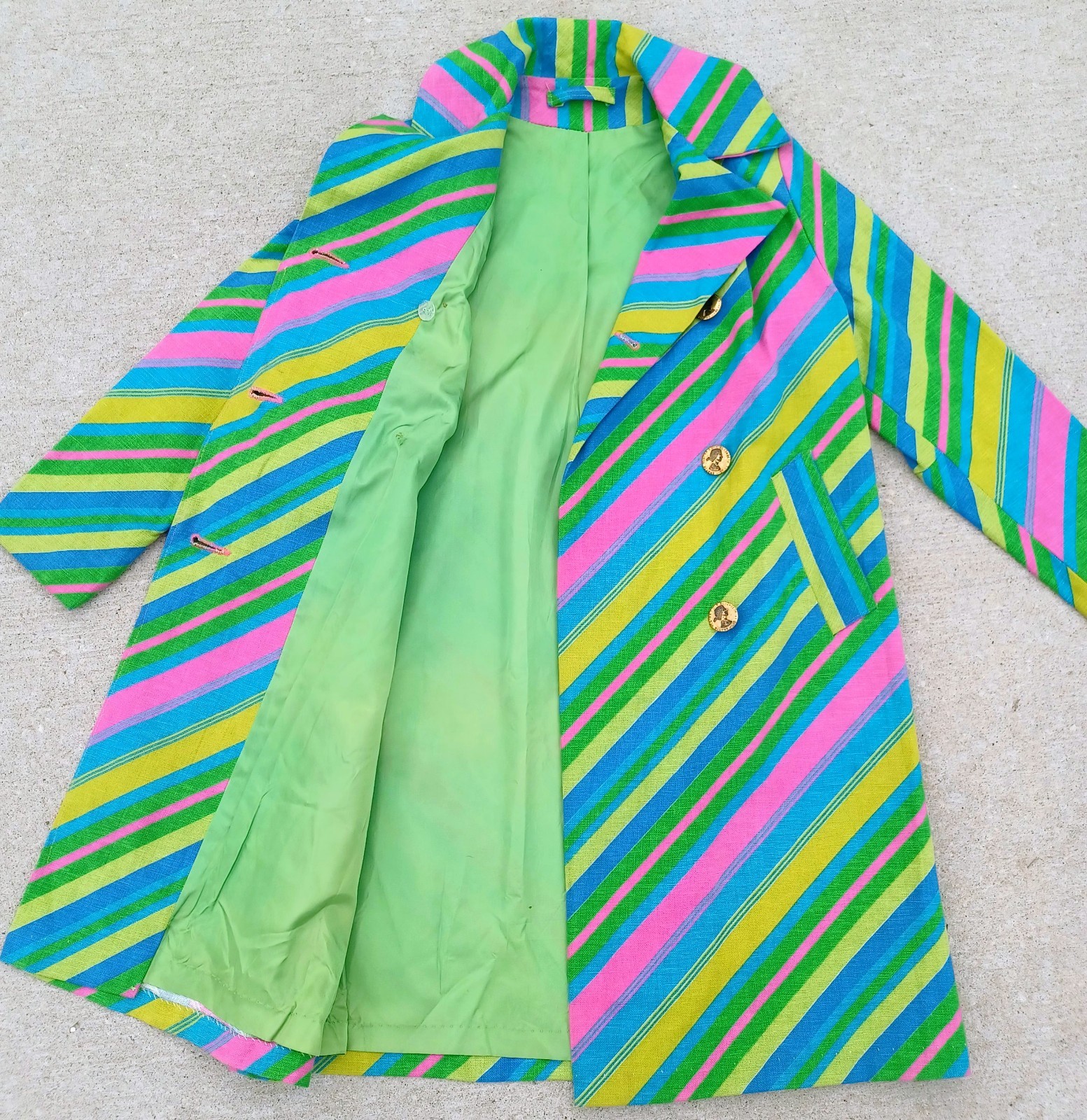 VTG 1960s Mod MCM Psychedelic Stripe jacket Coat ILGWU Union Made trench SZ S/M