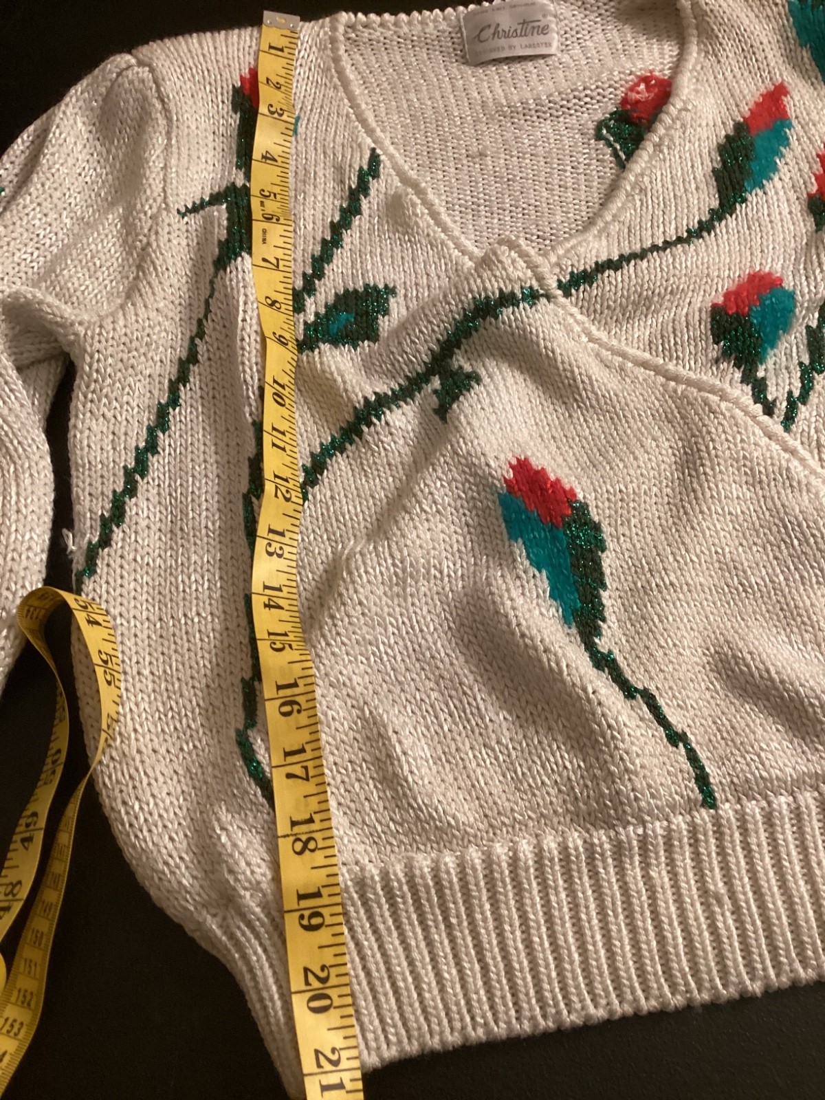 Vintage 80s Sweater Hand Knit Christine Designed by Larcottex wool