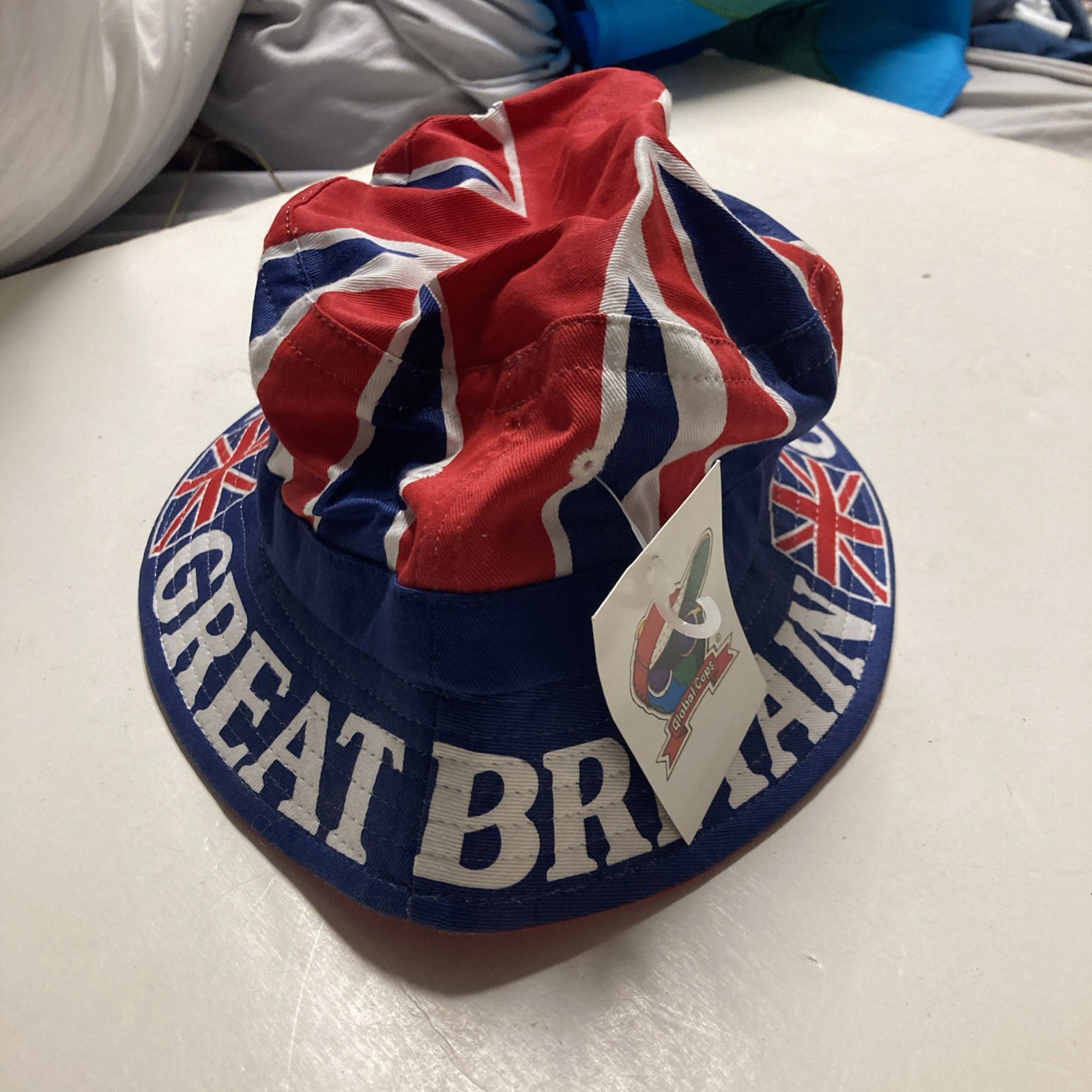 VTG 1994 NWT London UK Union Jack United Kingdom Flag Bucket Hat Global Caps