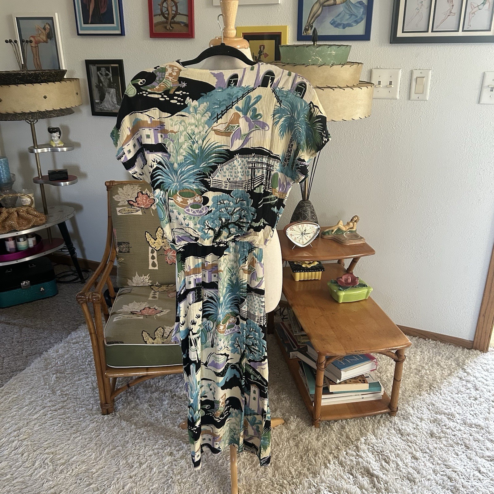 Vintage 1940s Style Dress l Novelty Print l S M l 40s 80s | Western |