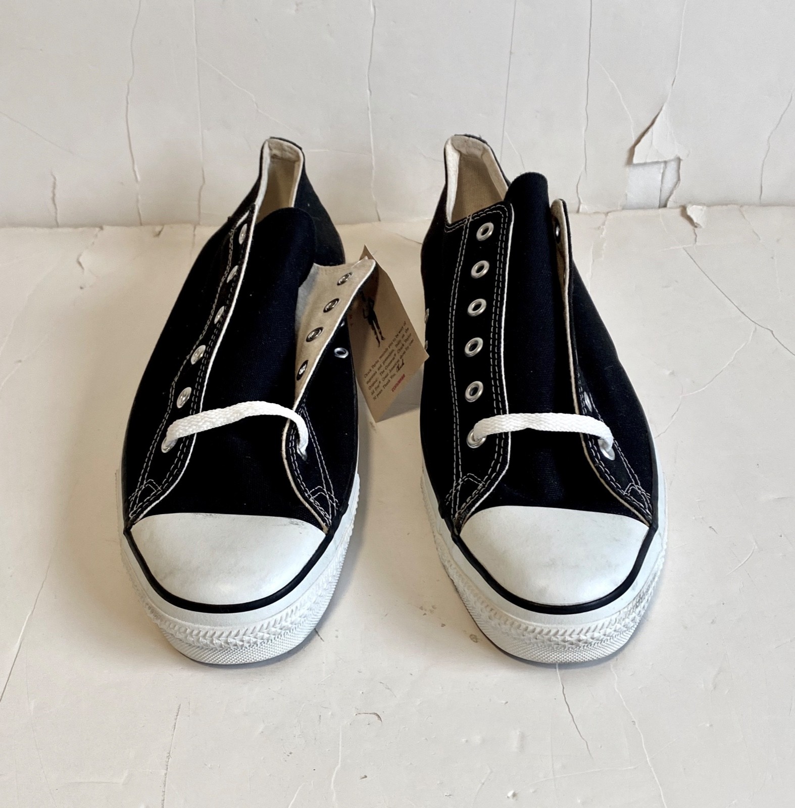 Vintage Anaconda Sports Shoes Black Canvas Low Cut Sneakers Converse NOS USA 15