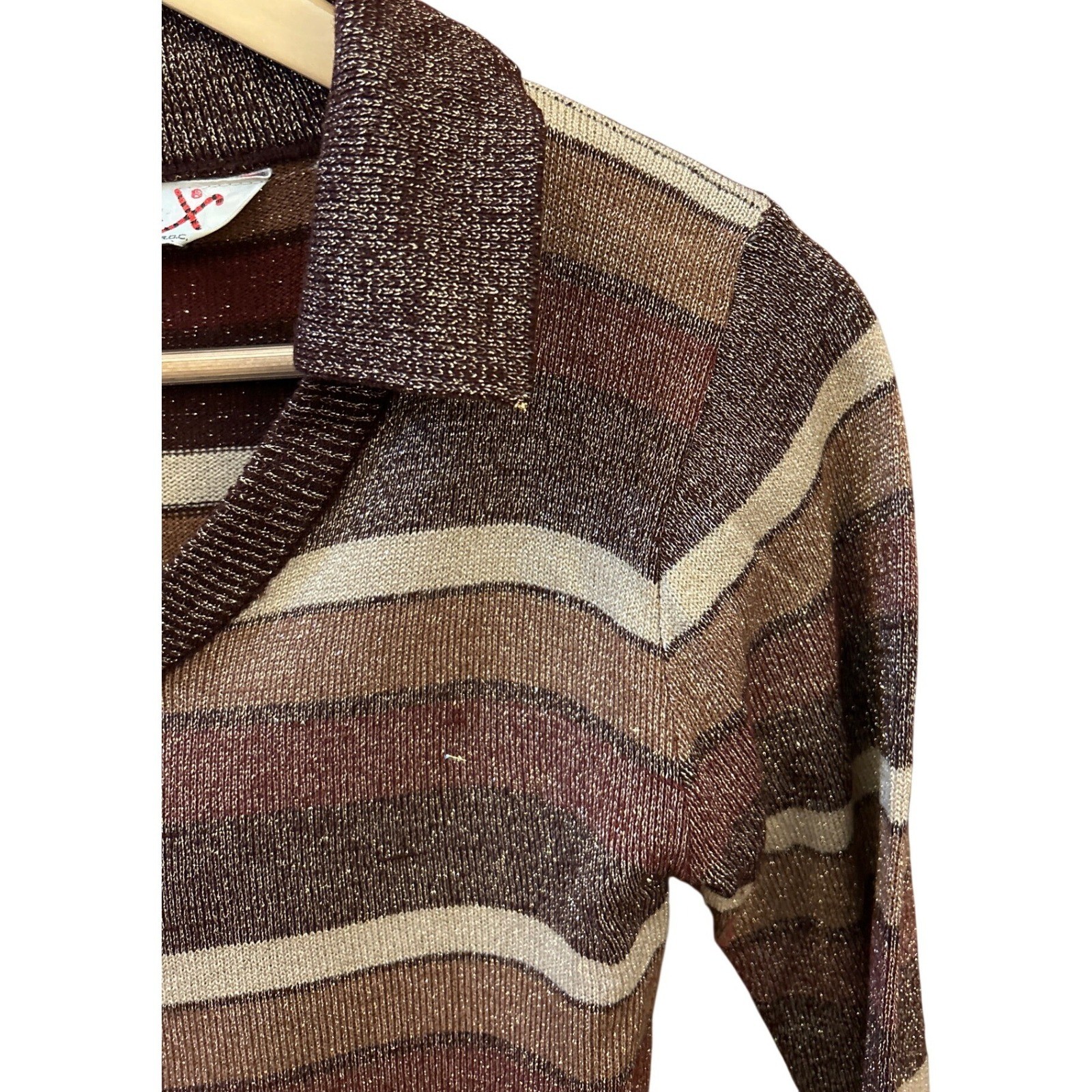 Vintage Licorice X Striped Knit Sweater 70s Disco Retro Earth Tones Metallic