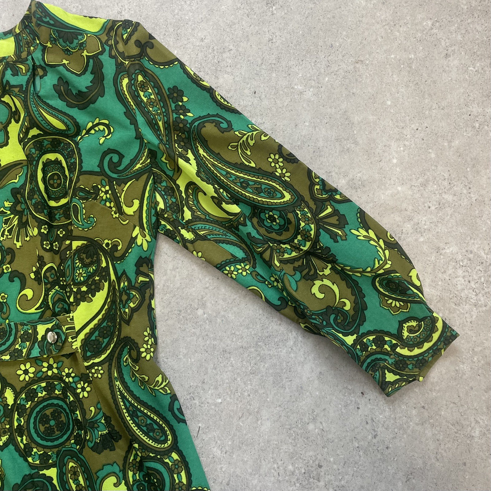 Vintage 60s Unworn size L Maxi Long dress green Paisley Fit & Flare