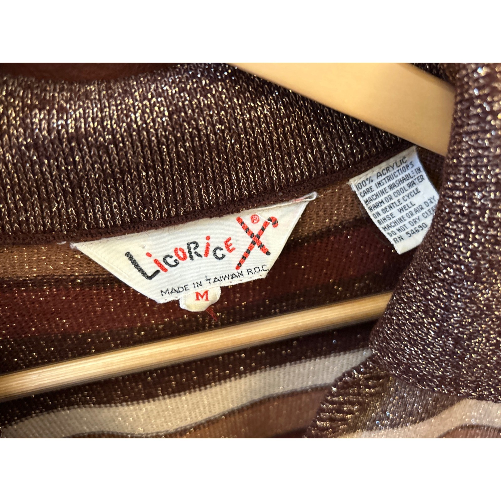 Vintage Licorice X Striped Knit Sweater 70s Disco Retro Earth Tones Metallic